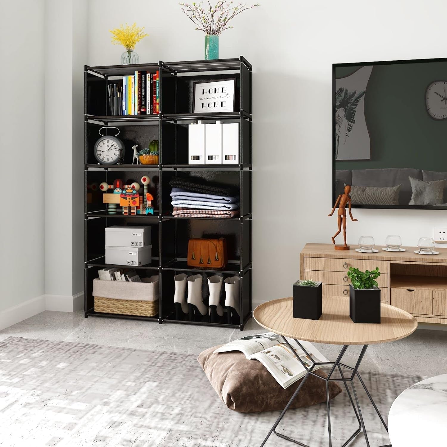 Six Tier Movable Bookshelf With Durable Fabric Steel Frame