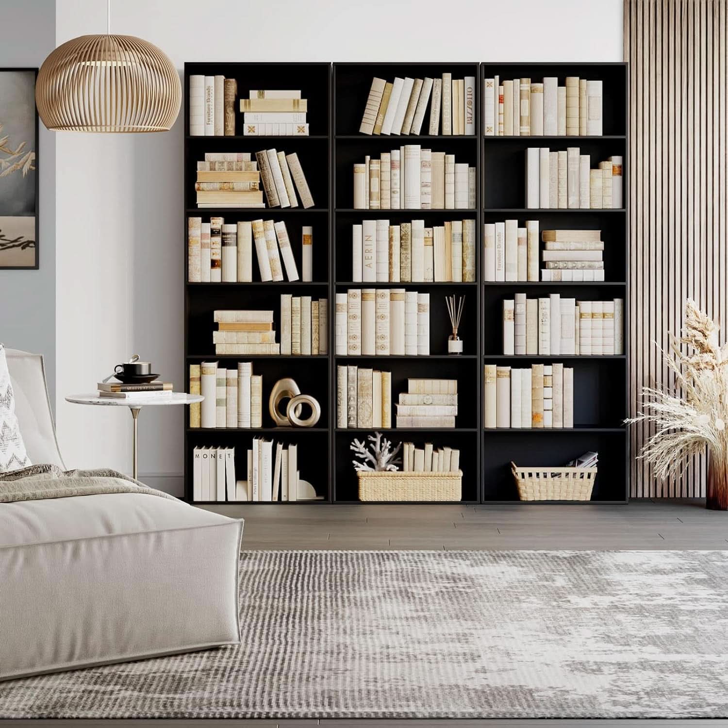 Six Tier Open Bookcase Tall Freestanding Shelving Black