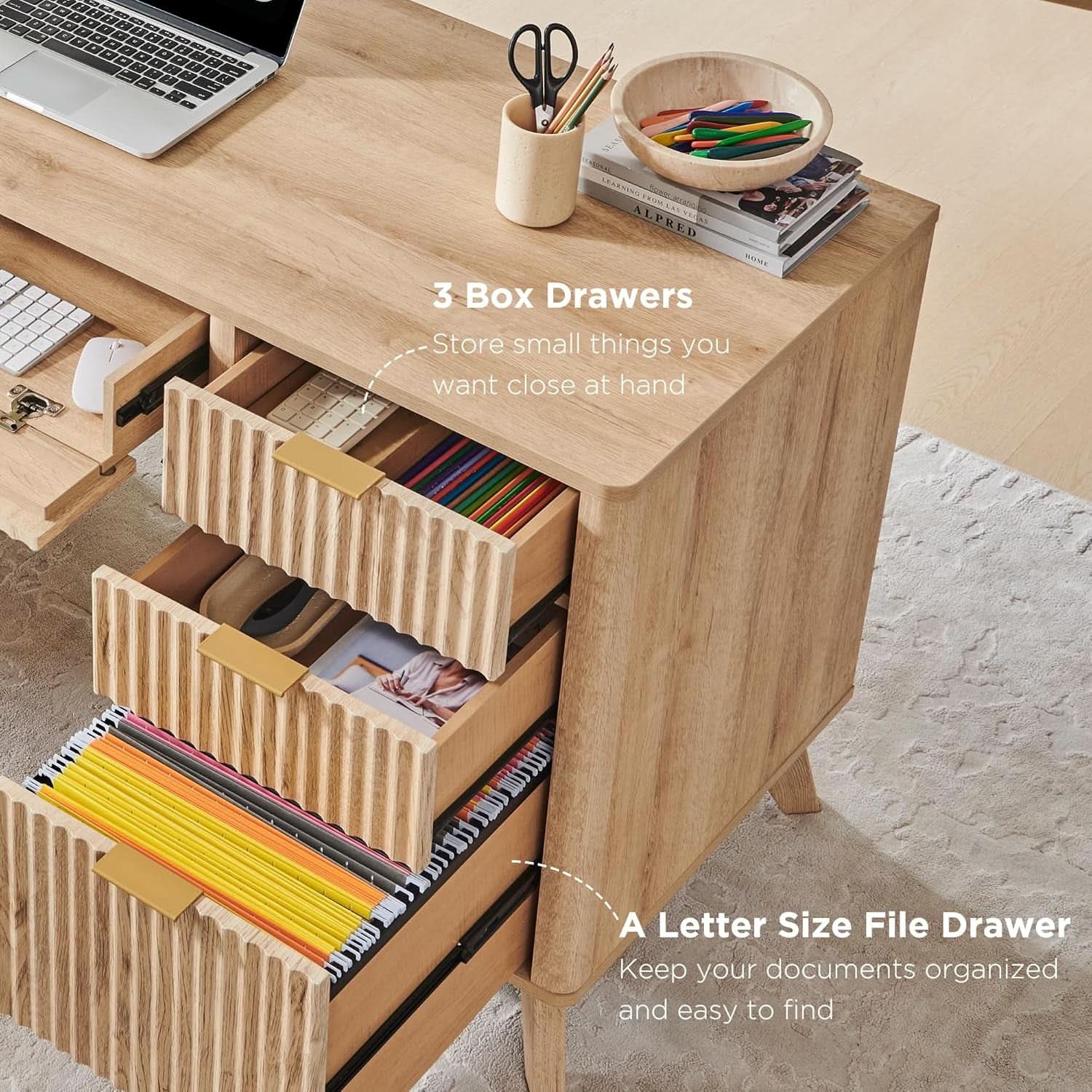 Sixty Inch Fluted Desk With Charging Station Included