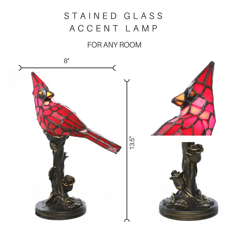Skylar Red Stained Glass Bird Accent Lamp