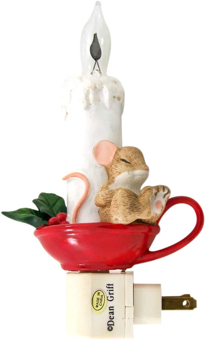 Sleeping Mouse By Candlelight 7 Inch Resin Glass Swivel Plug-In Holiday Wall Night Light