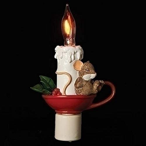 Sleeping Mouse By Candlelight 7 Inch Resin Glass Swivel Plug-In Holiday Wall Night Light
