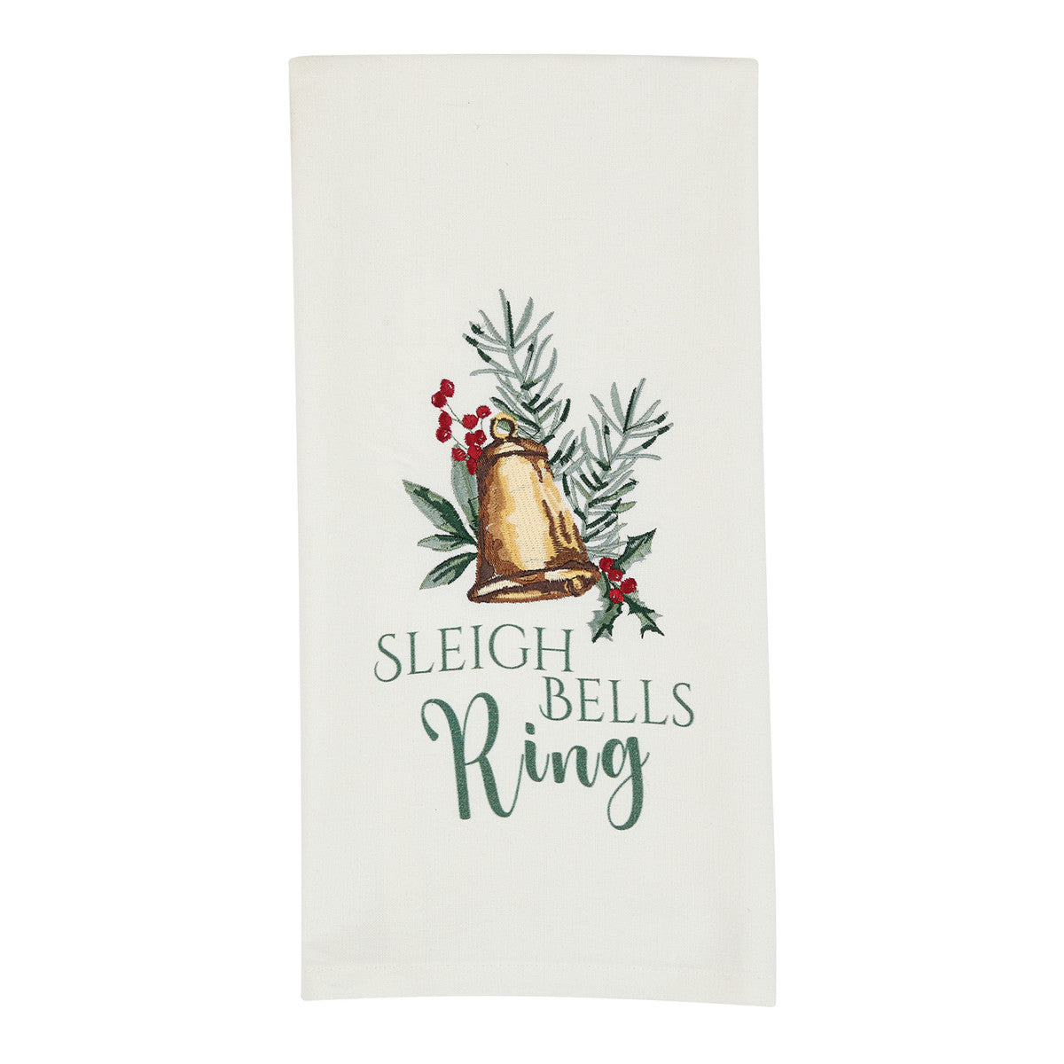 Sleigh Bells Ring Embroidered Dishtowel