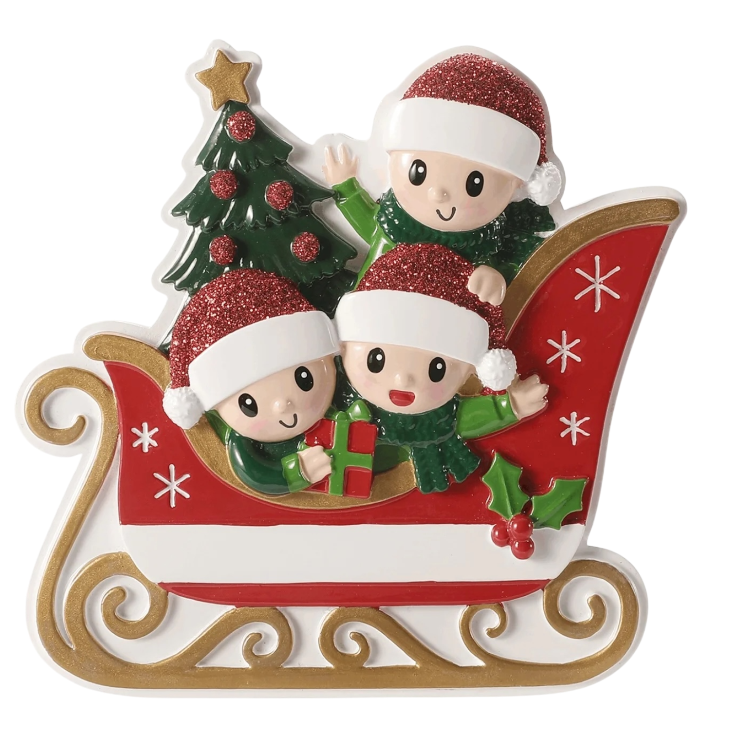 Sleigh With Gold Rails Family of 3 Ornament