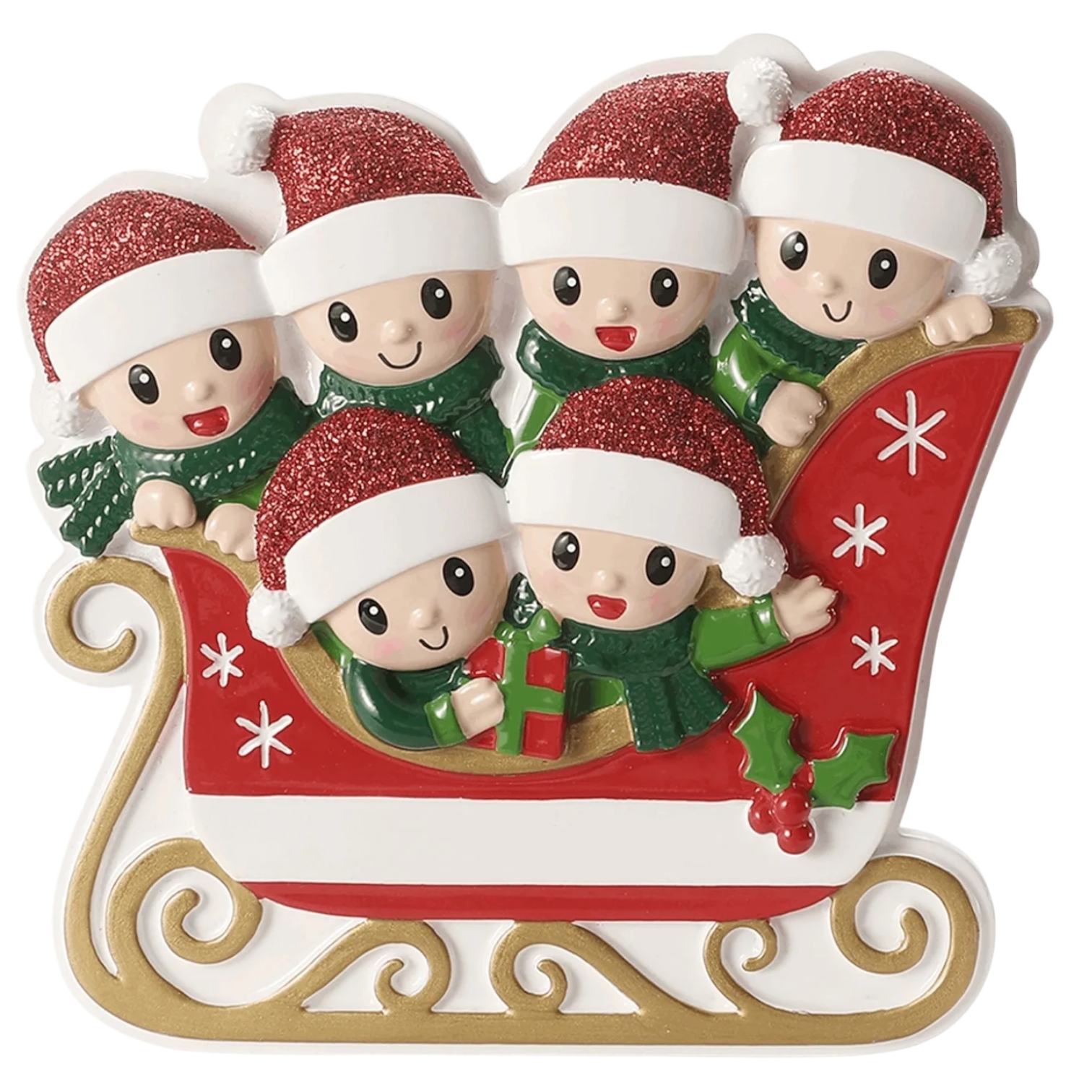 Sleigh With Gold Rails Family of 6 Ornament