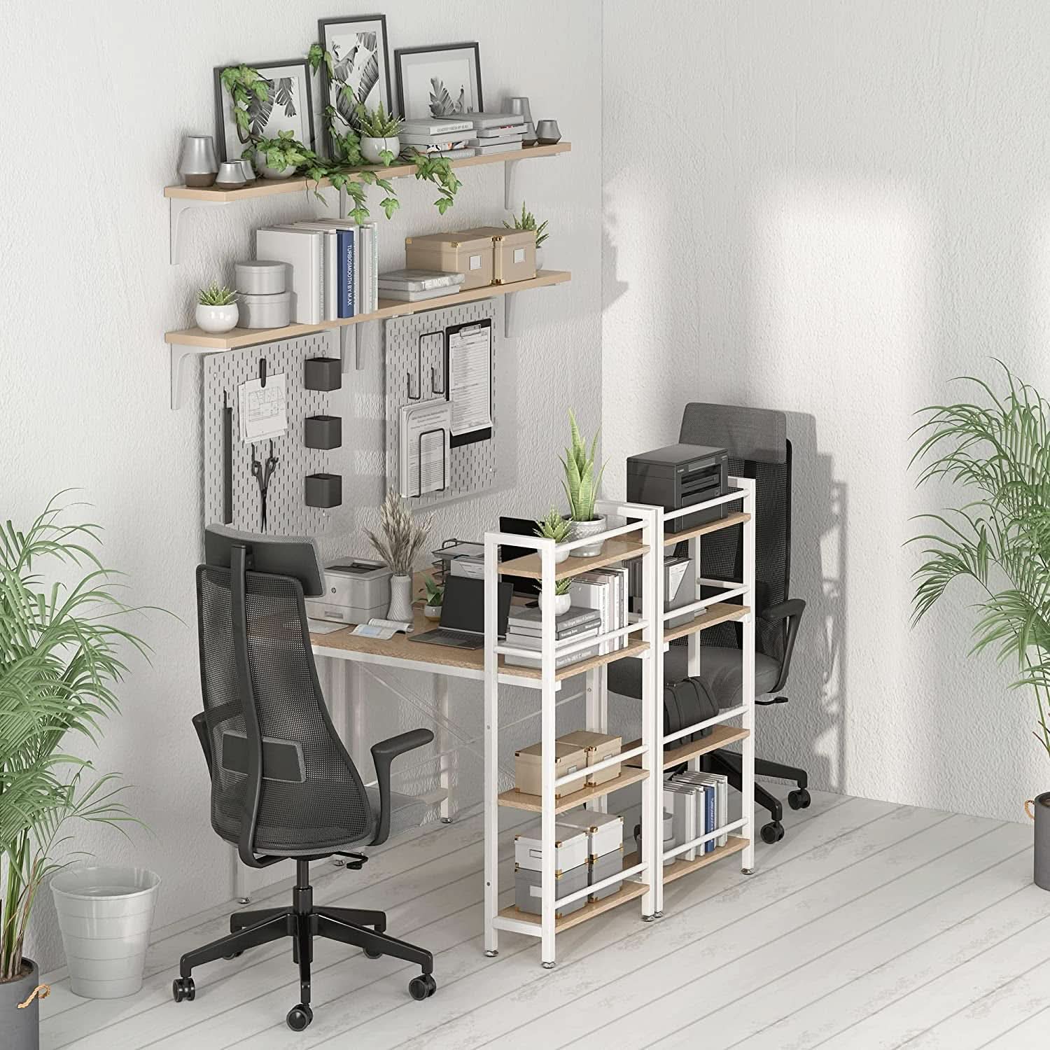 Small 4 Tier Desk With Bookshelf In Natural White Finish