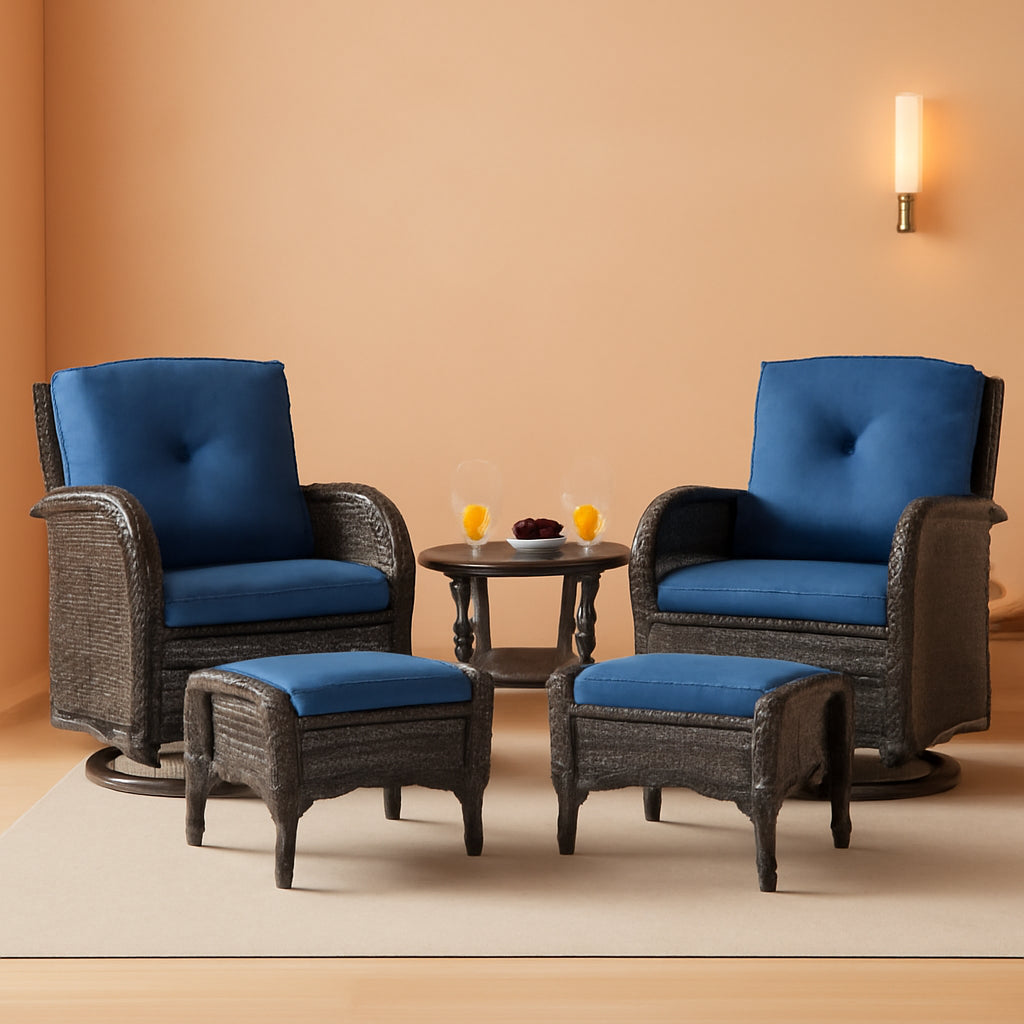 Small 5 Piece Outdoor Patio Conversation Set With Swivel Rockers