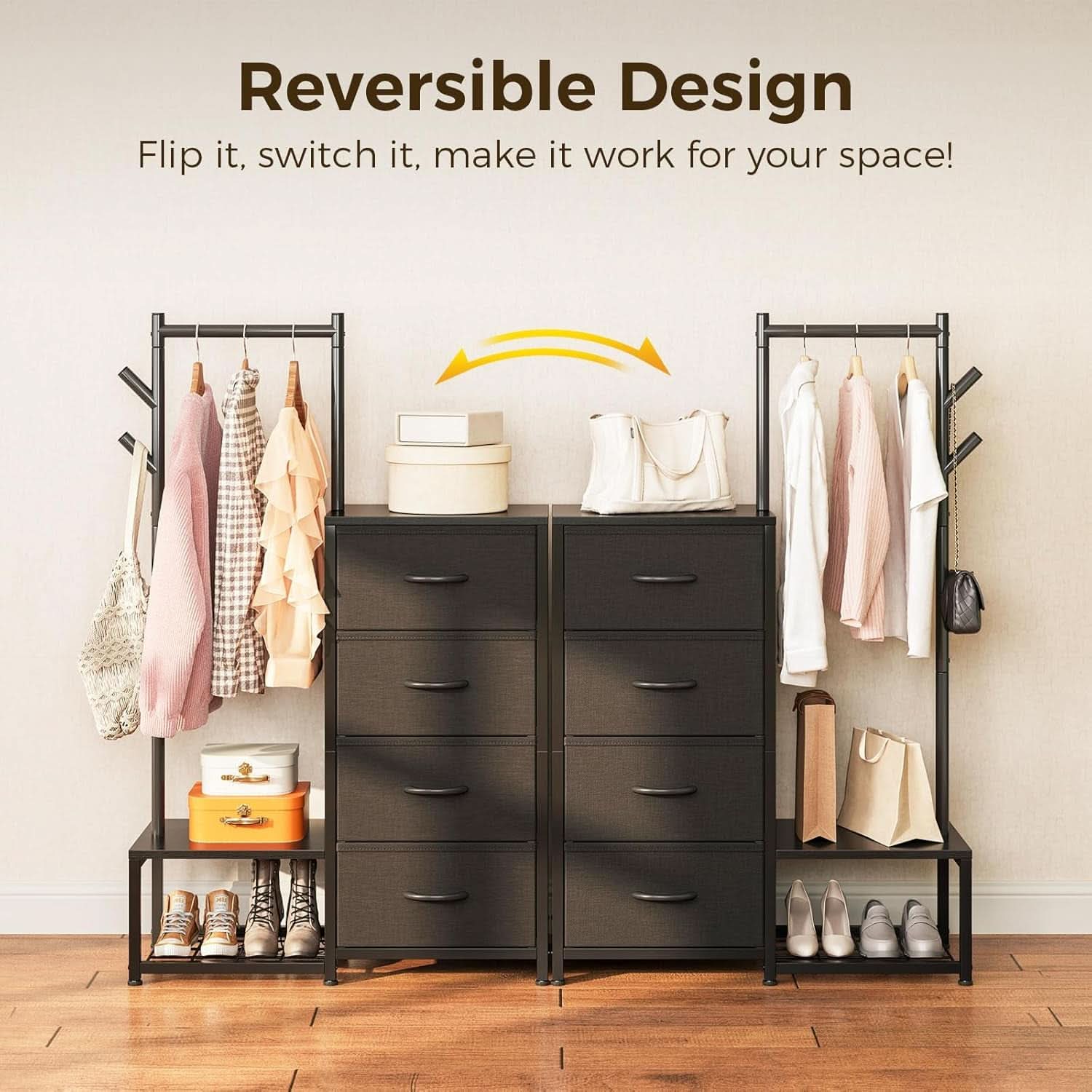 Small Black 3 In 1 Ultra Compact Dresser With Racks