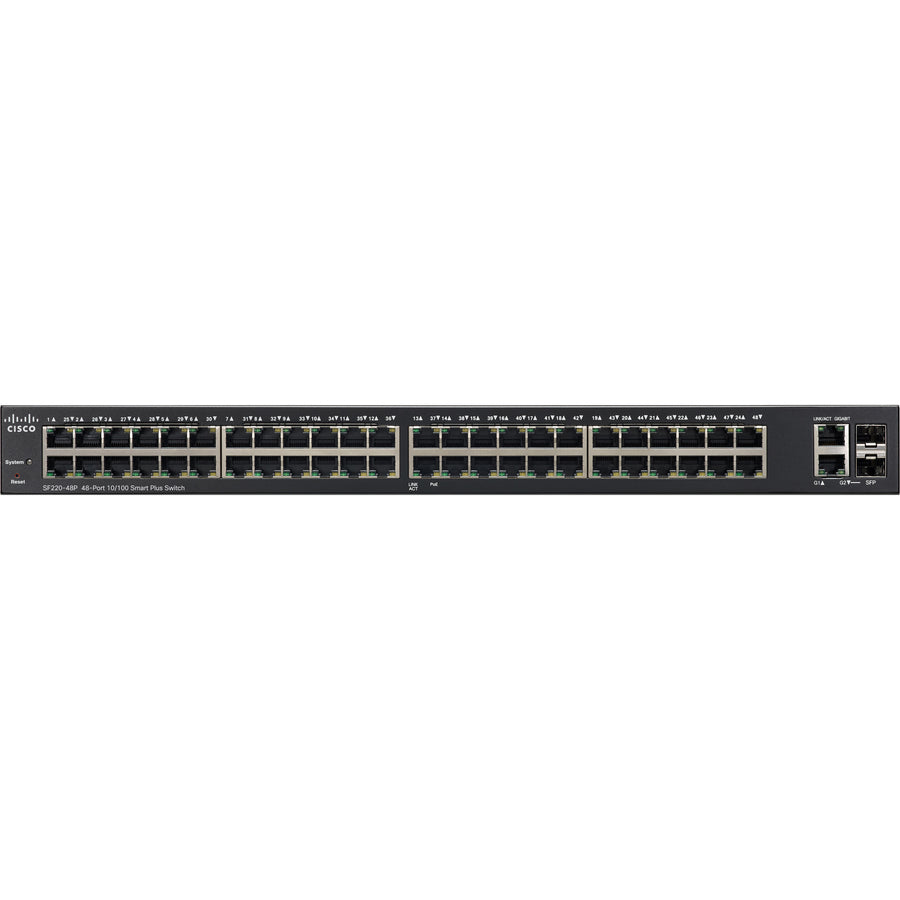 Small Business Smart Switch - Cisco SF220-48P PoE 48-Port Fast Ethernet | TecISoft SF220-48P-K9-NA-RF