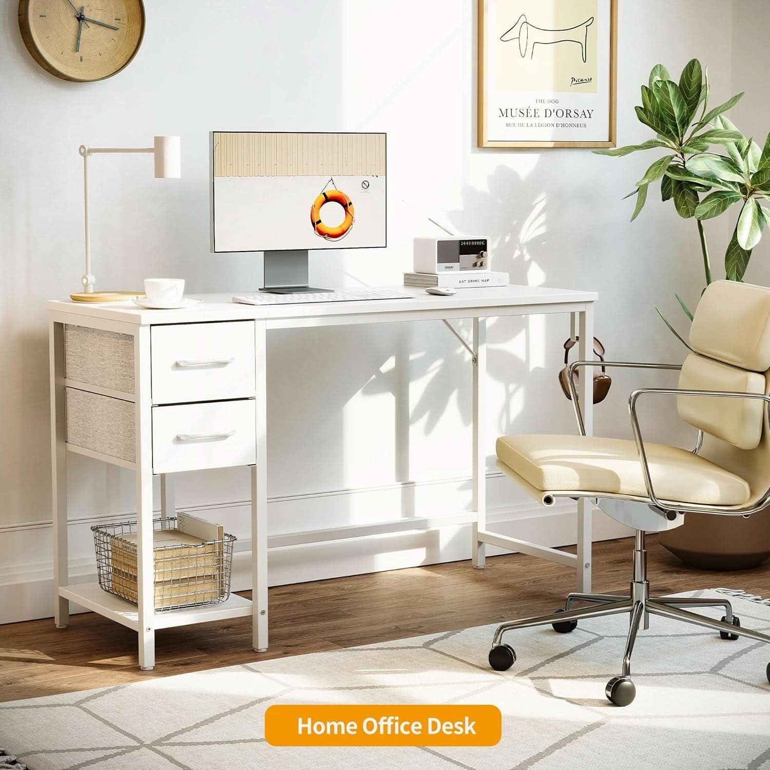Small Computer Desk with Drawers for Home Office