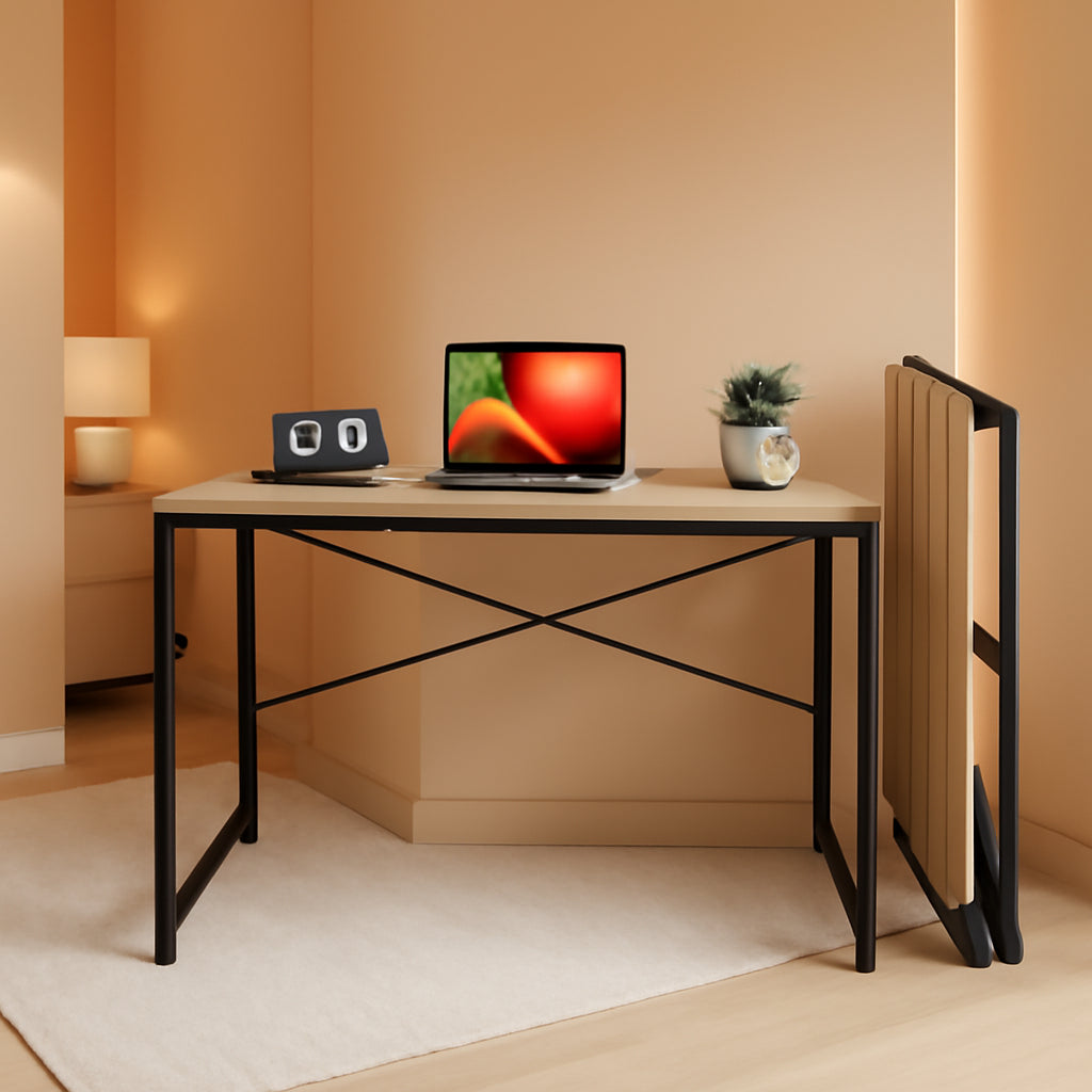Small Folding Desk 31.5 Inch Beech Finish For Home Office