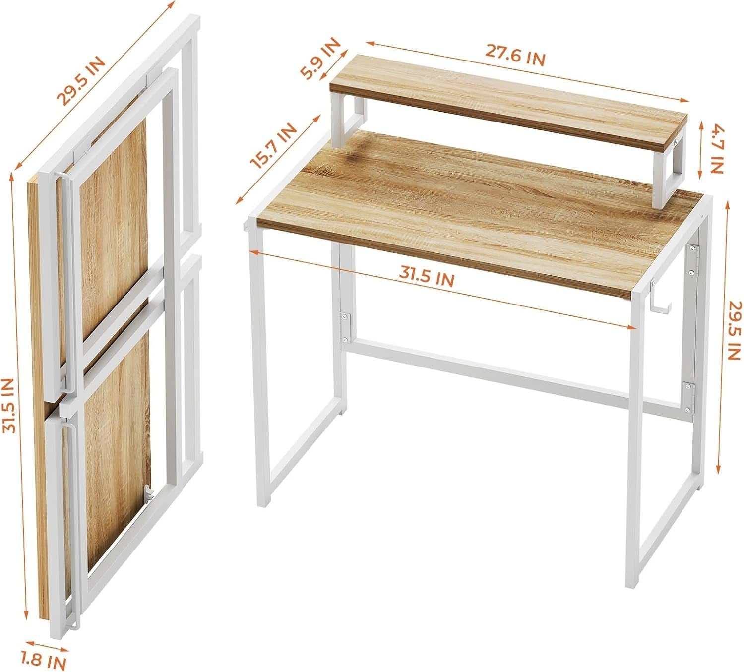 Small Folding Desk 31.5 Inch With LED Lights Monitor Stand