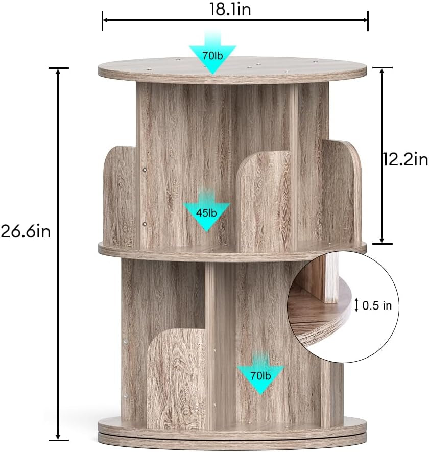 Small Rotating Bookshelf 2 Tier Revolving Display Shelf