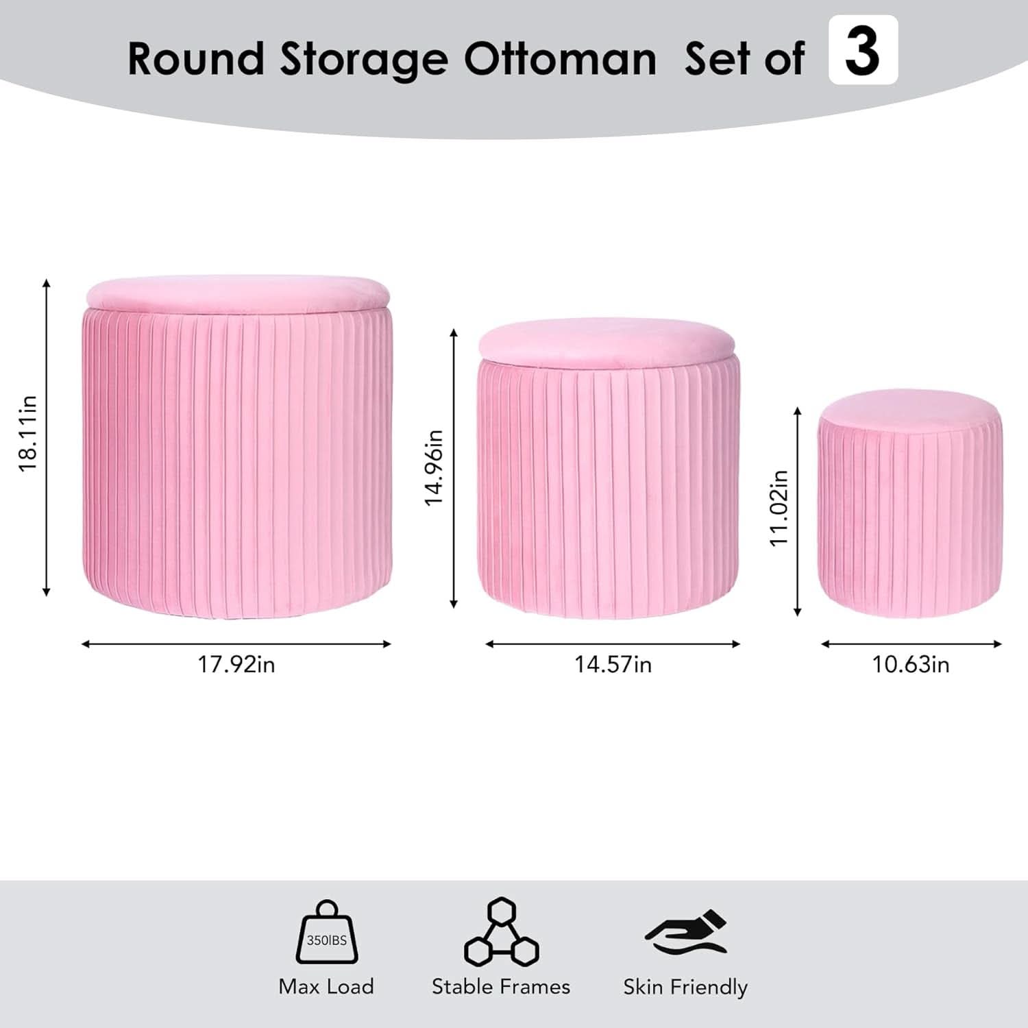 Small Round Velvet Ottoman With Storage Compartments