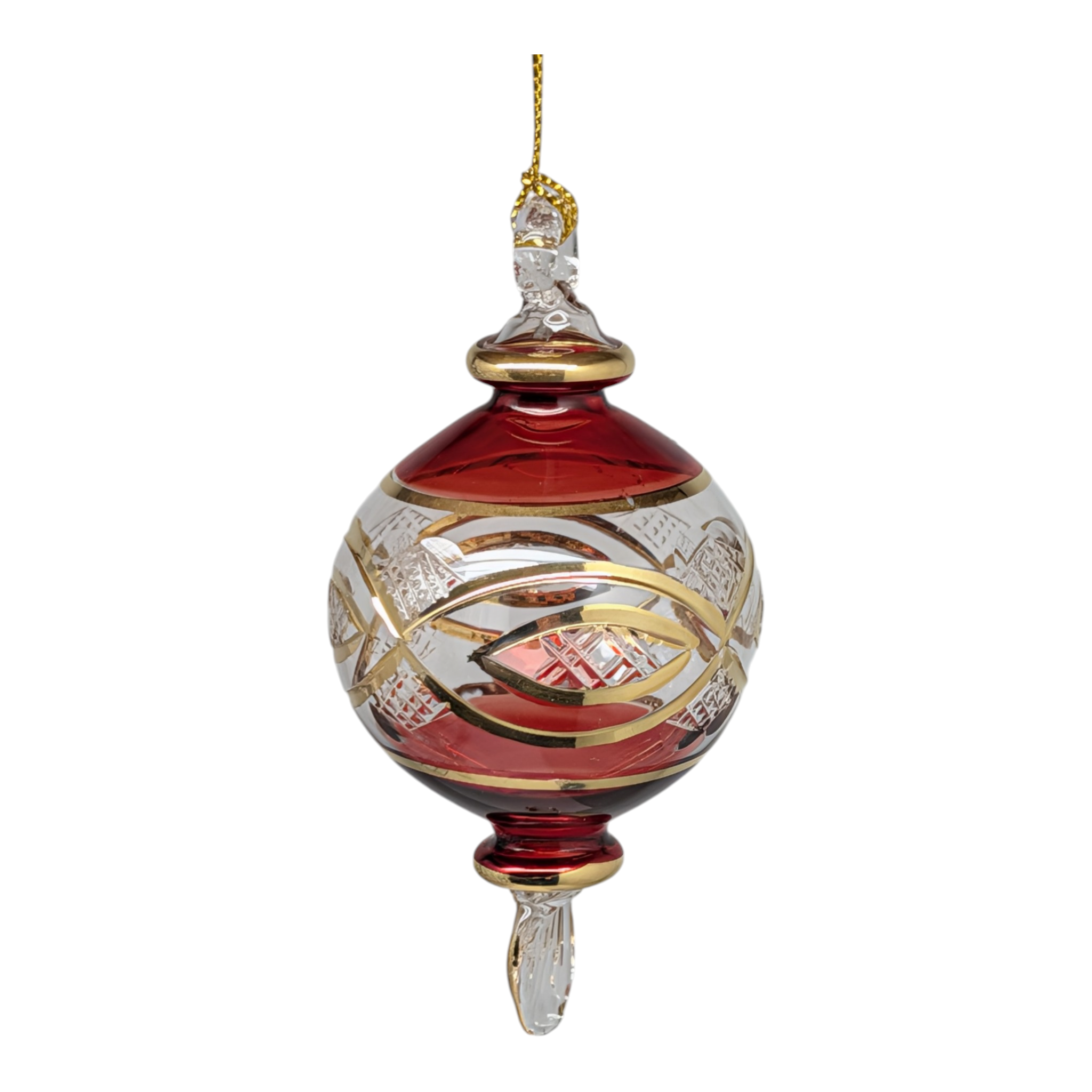 Small Sphere Glass With Gold Accents - Christmas Red