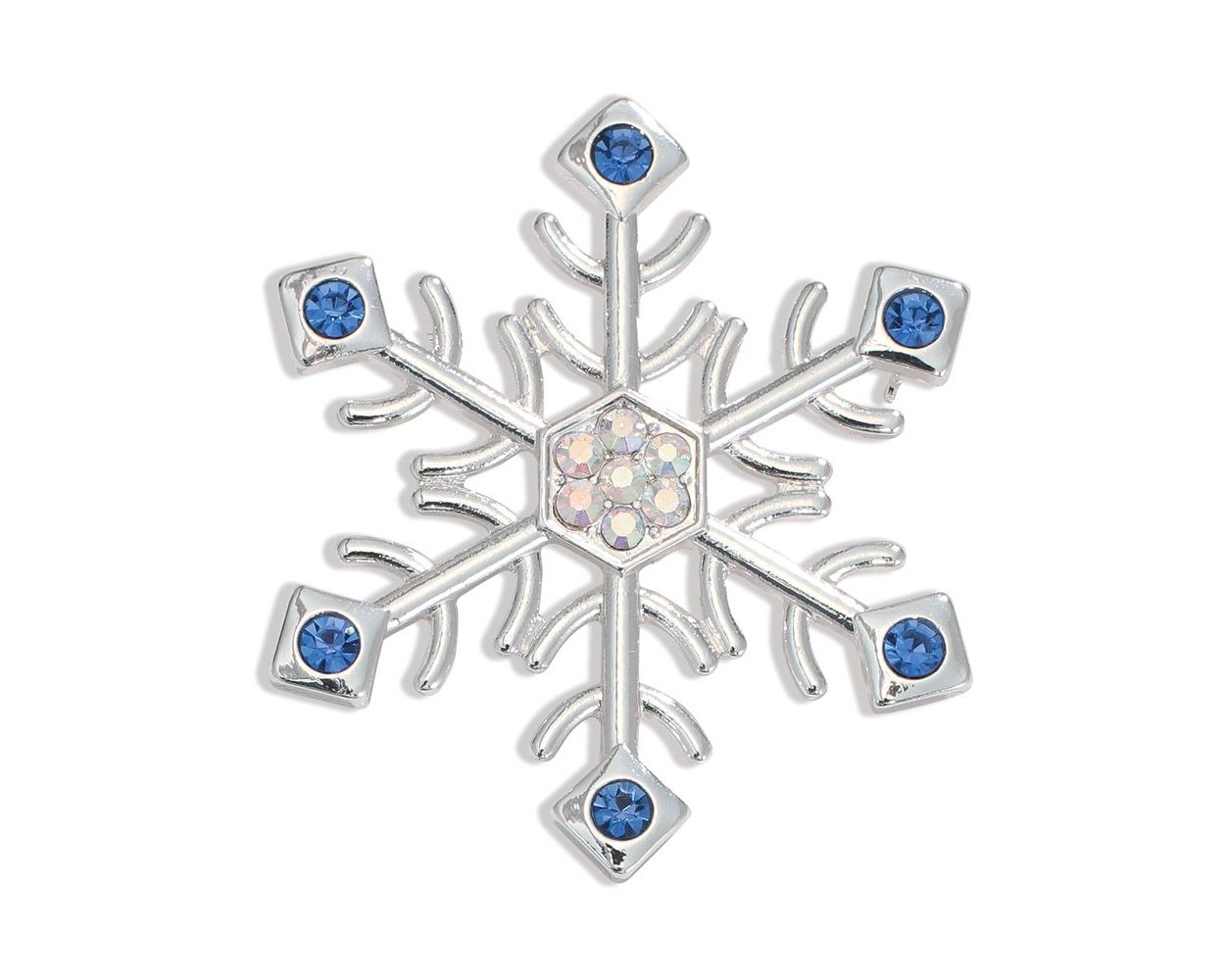 Snowflake with Blue Crystals Pin