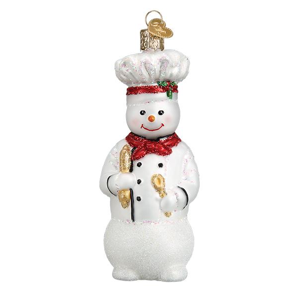 Snowman Chef Glass Ornament