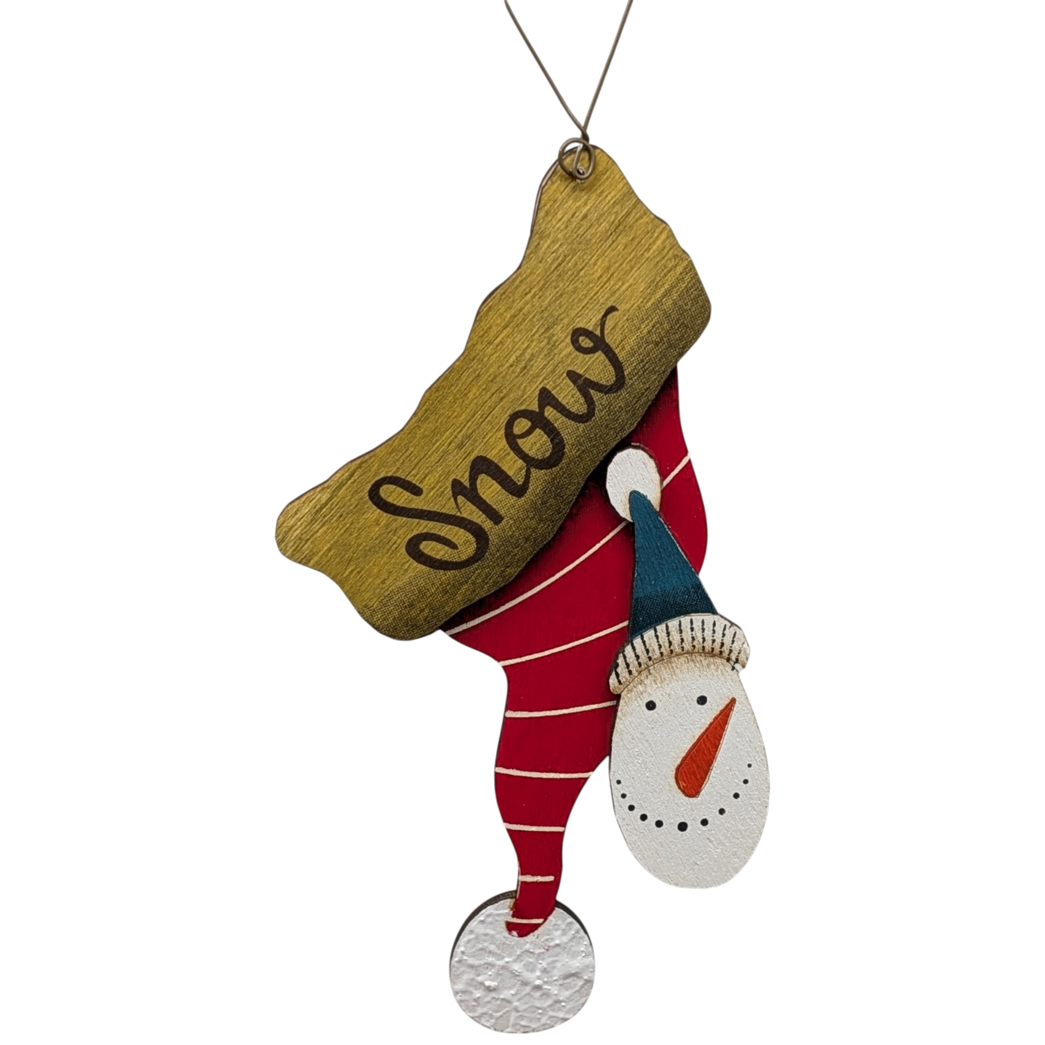 Snowy's Upside-Down Wishes: Hand-Painted Plywood Ornament