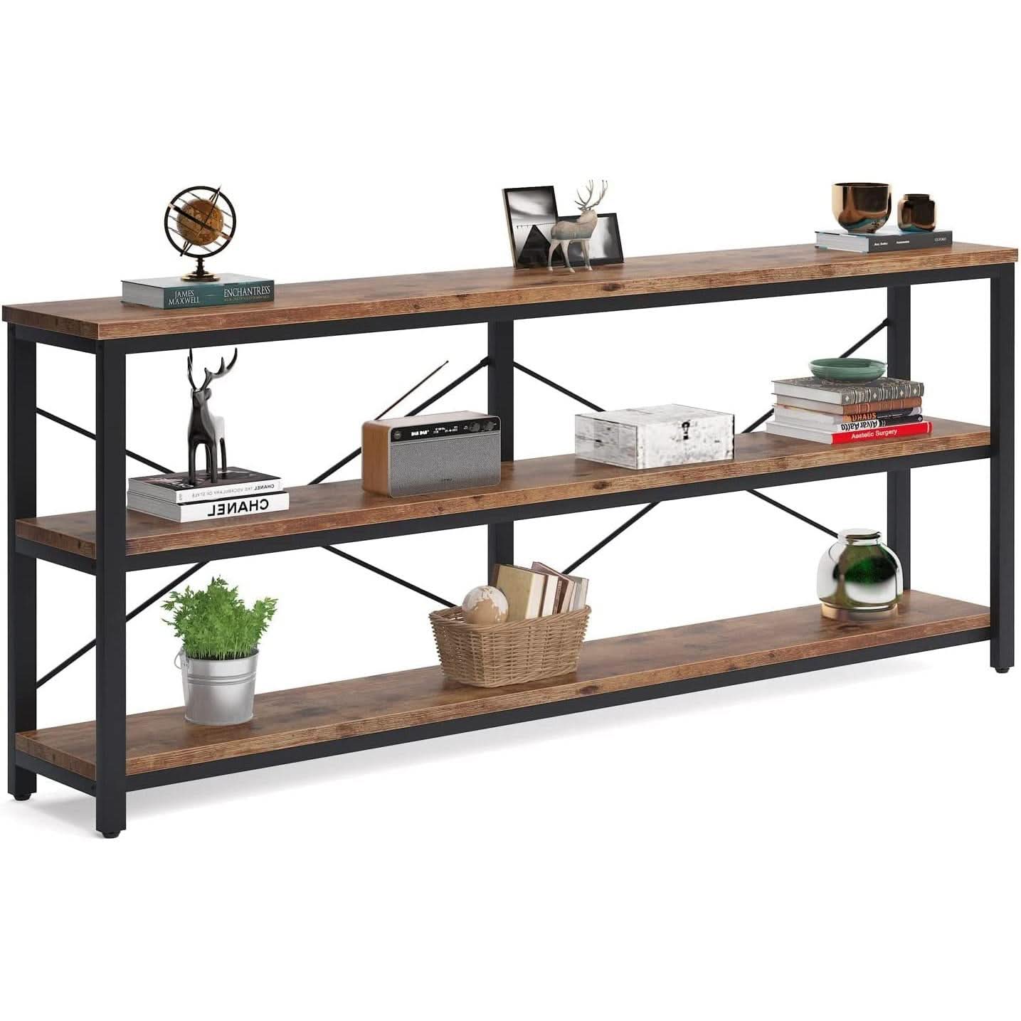 Sofa Table 70.8 Inch Long 3 Tier Open Storage Brown