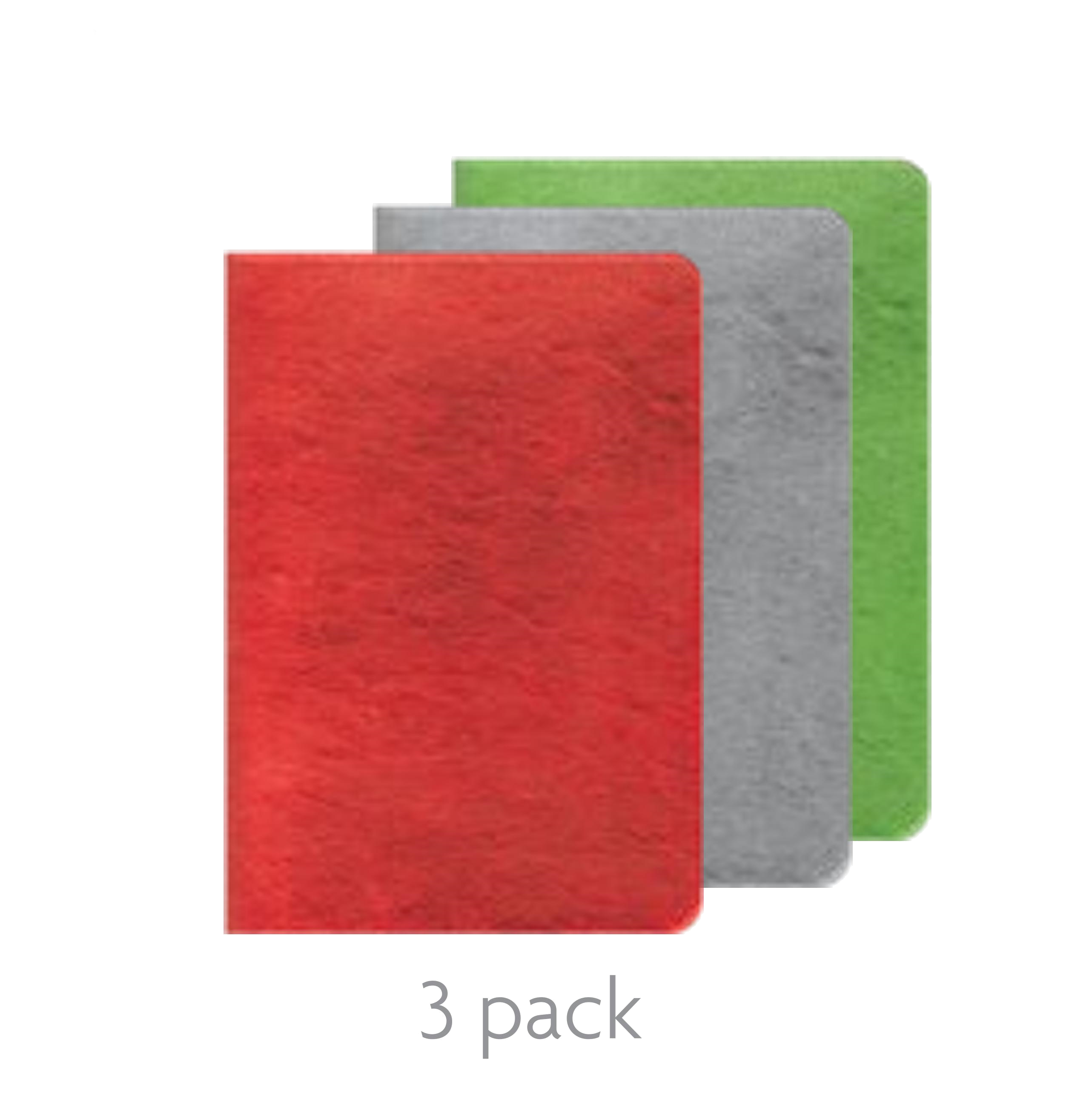 Soft Cover Notebook 3 Pack - Red, Green and Silver