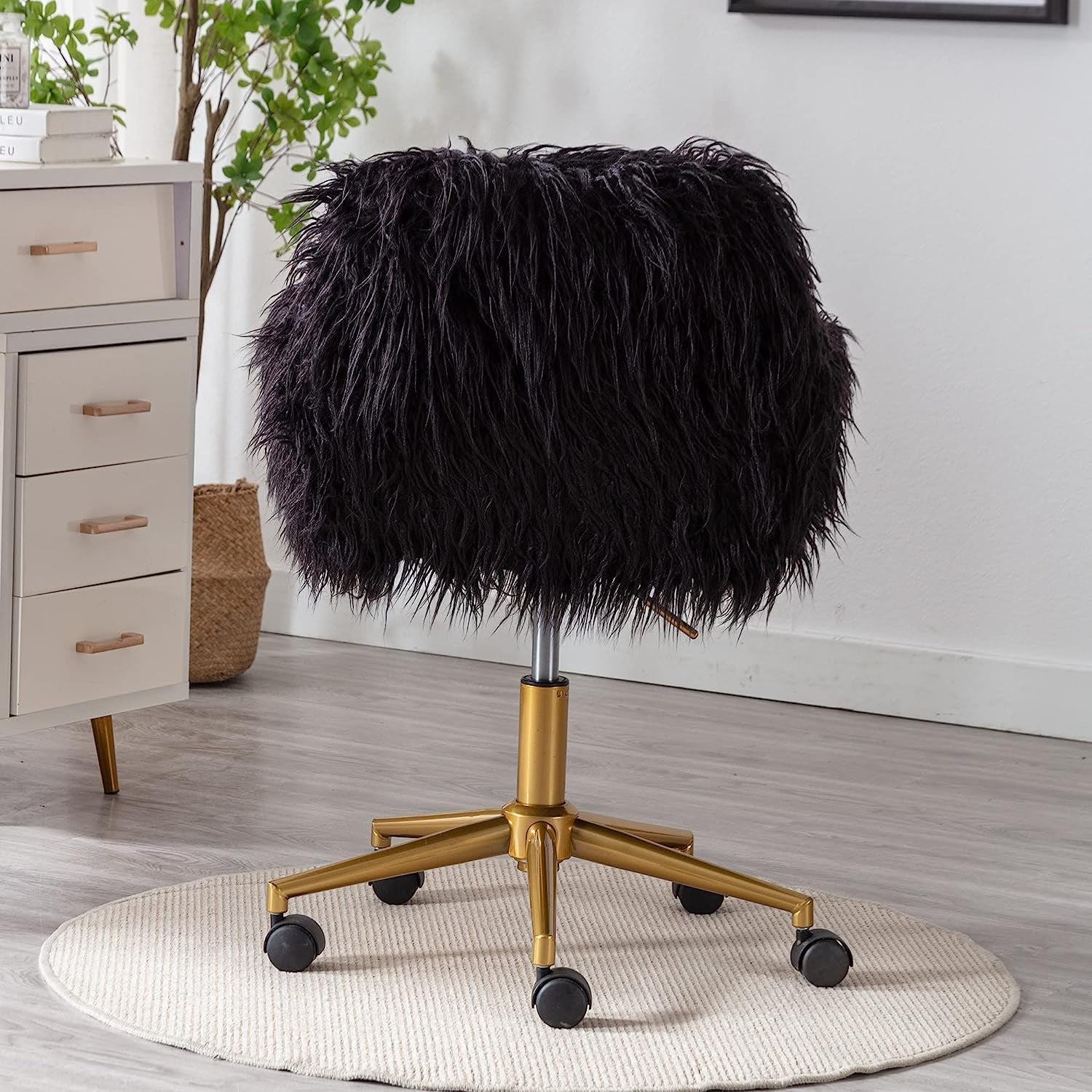 Soft Faux Fur Mid Back Swivel Office Chair For Home Desk