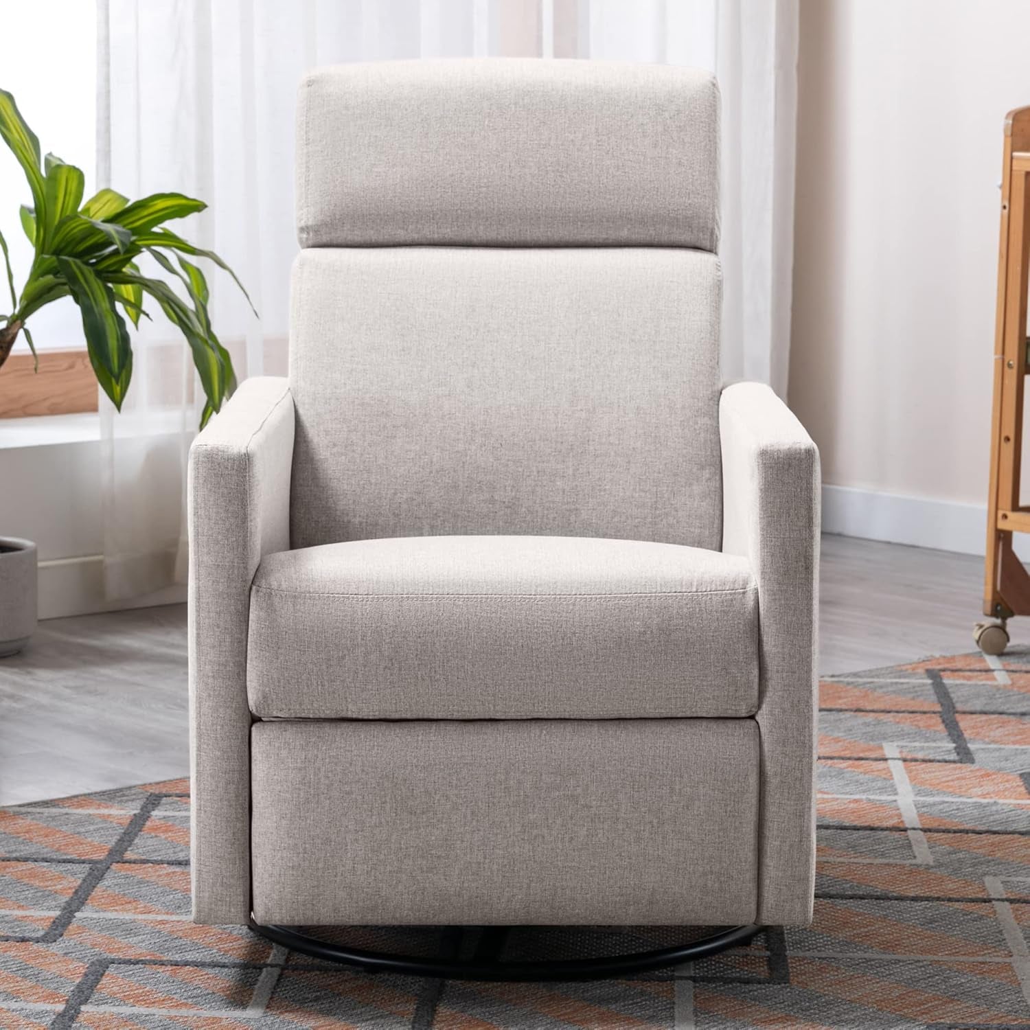Soft Linen Swivel Push Back Rocker Recliner Chair Tan