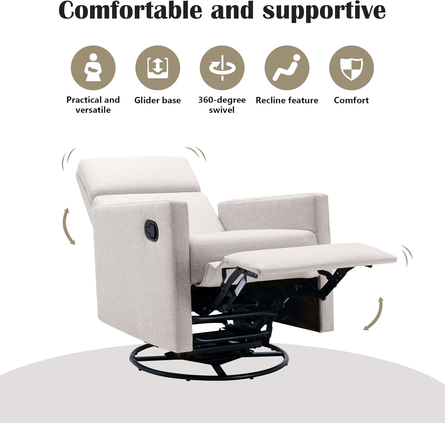 Soft Linen Swivel Push Back Rocker Recliner Chair Tan