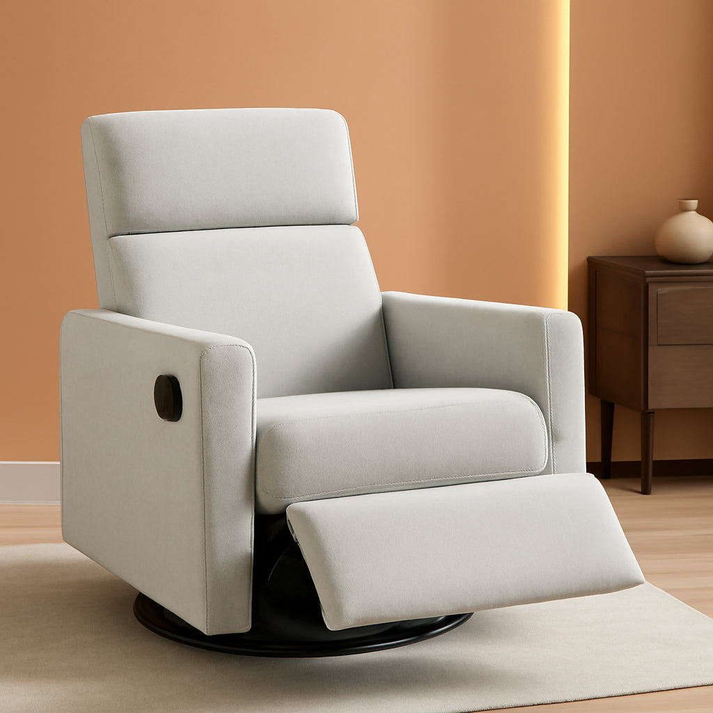 Soft Linen Swivel Push Back Rocker Recliner Chair Tan