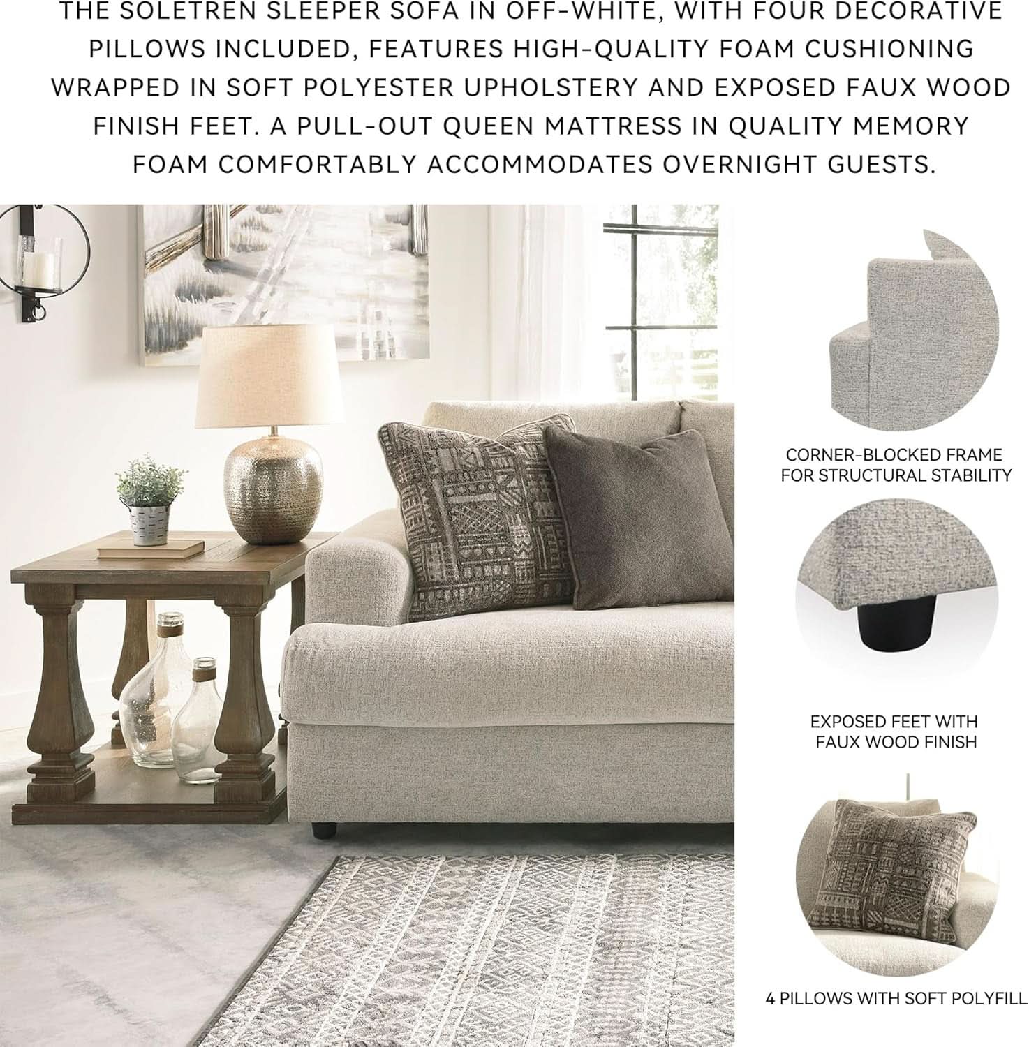 Soletren Premium Chenille Queen Sofa Sleeper White