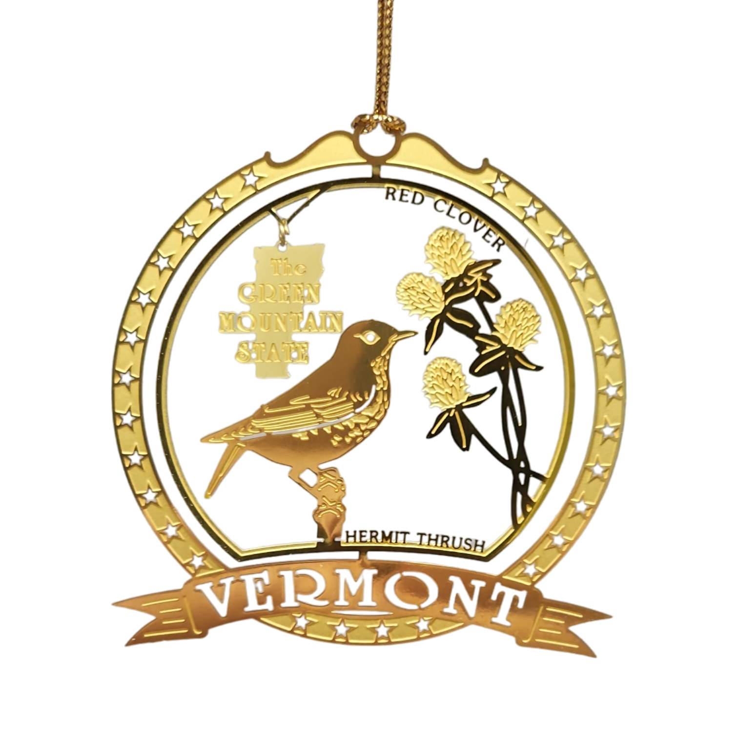 Solid Brass Ornament - Vermont State Bird / Flower