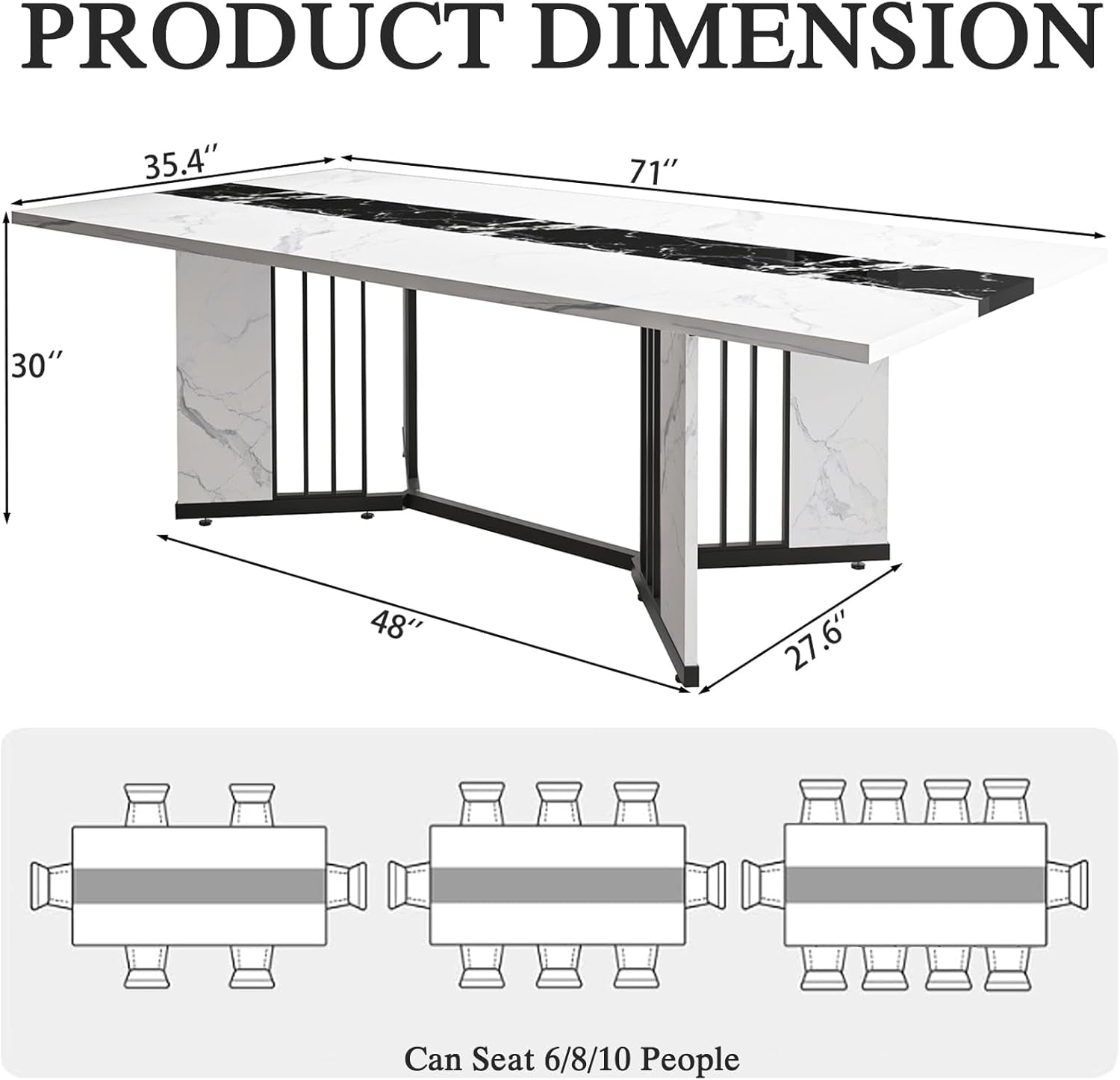 Solid Oak 71 Inch Dining Table With Waterproof Surface