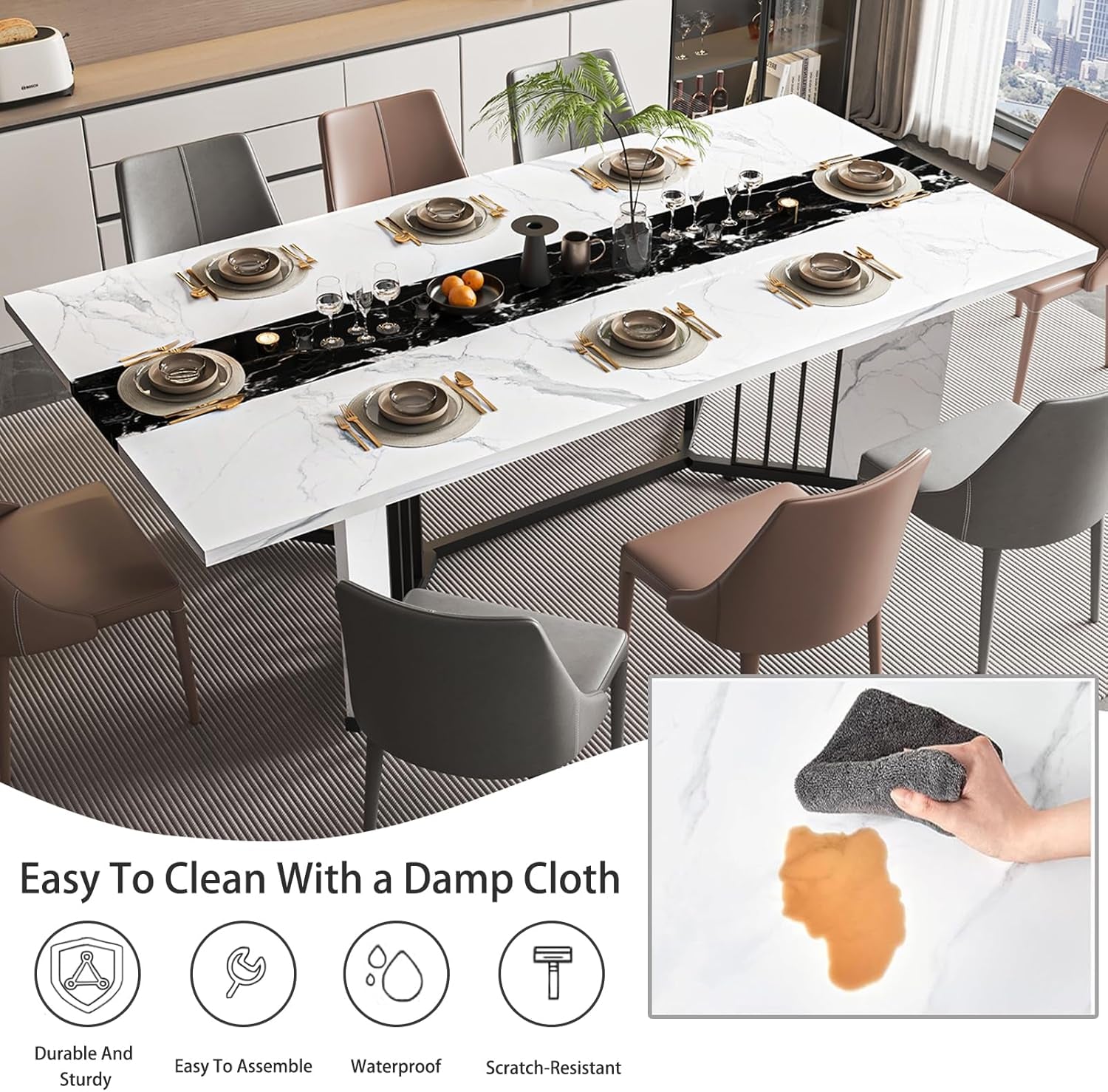 Solid Oak 71 Inch Dining Table With Waterproof Surface