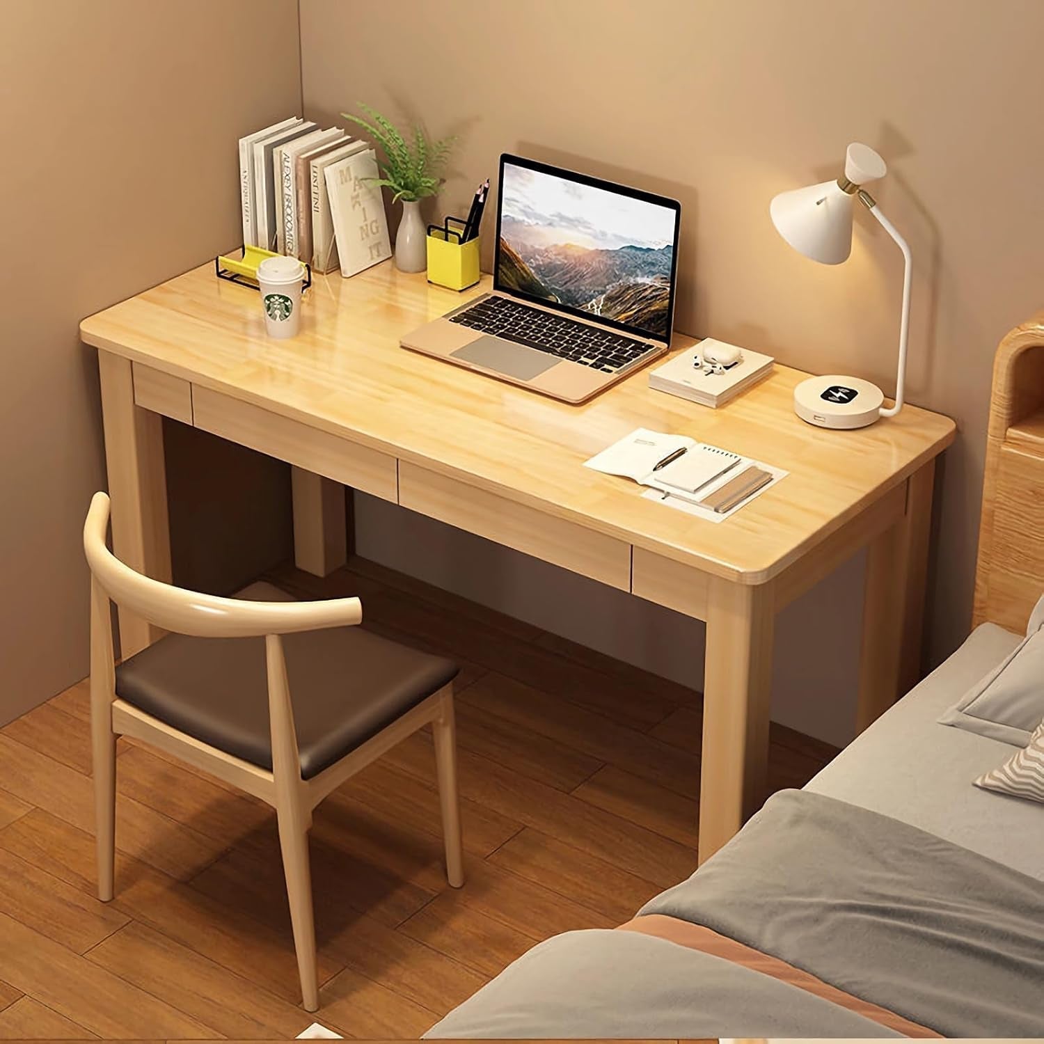 Solid Wood Computer Desk with Drawers for Small Spaces