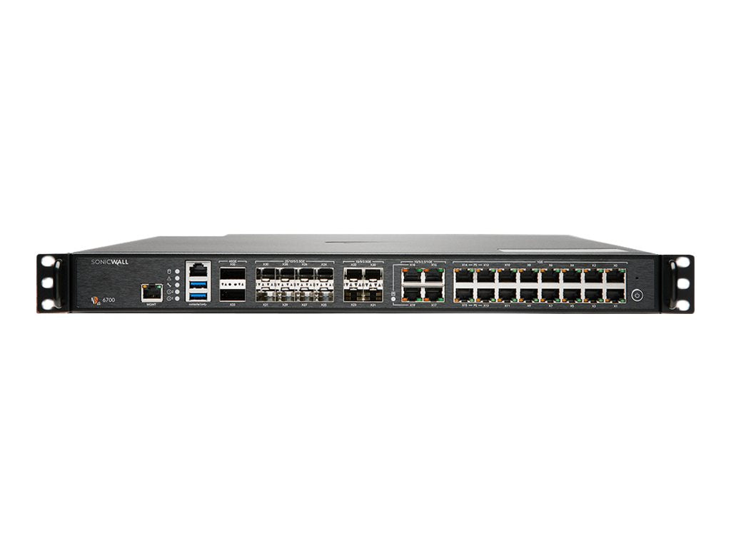 SonicWall NSa 6700 - Advanced Edition - security appliance - with 5 years TotalSecure - 10GbE, 40GbE, 5GbE, 2.5GbE, 25GbE - 1U 02-SSC-9596