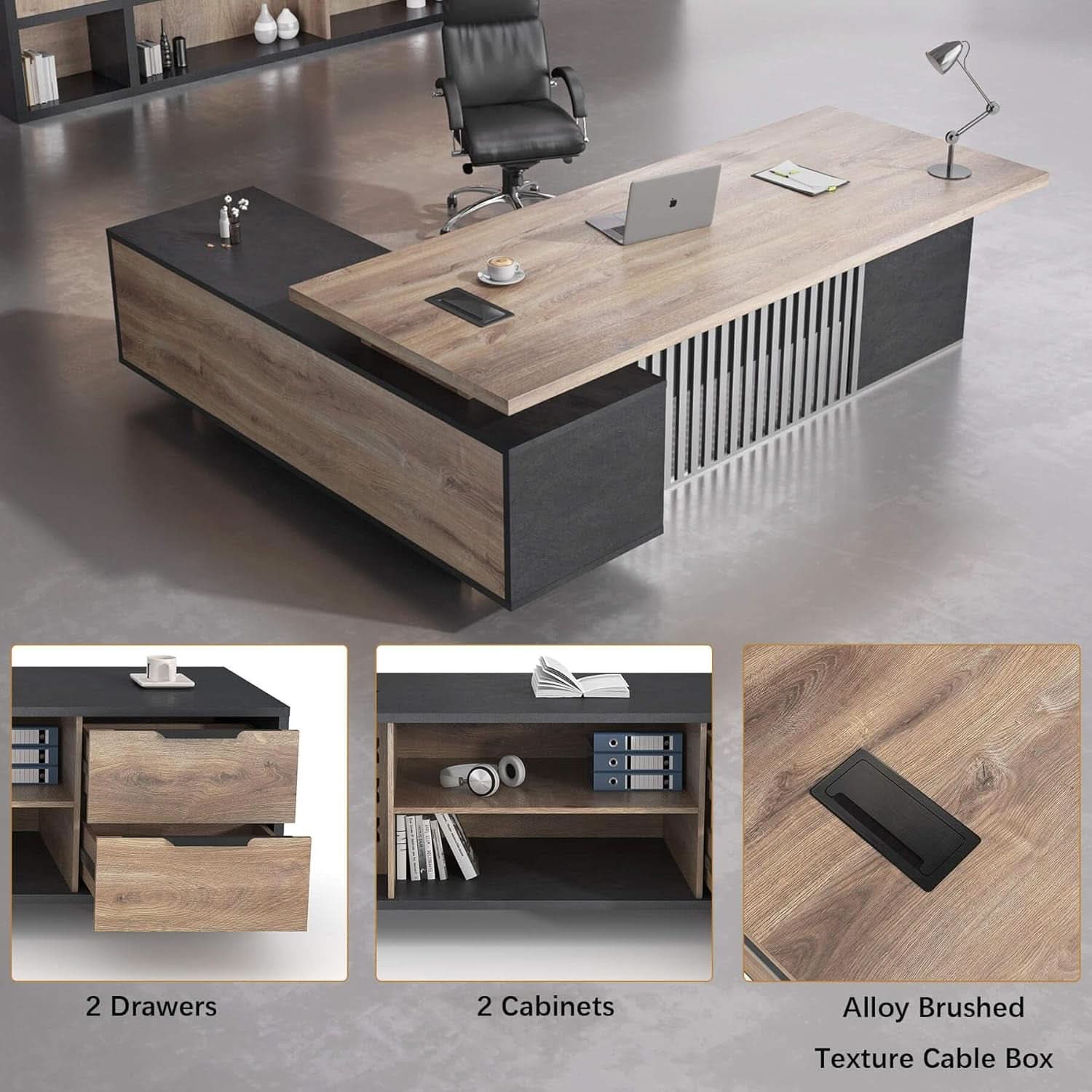 Spacious Executive Desk With Ample Storage Drawers