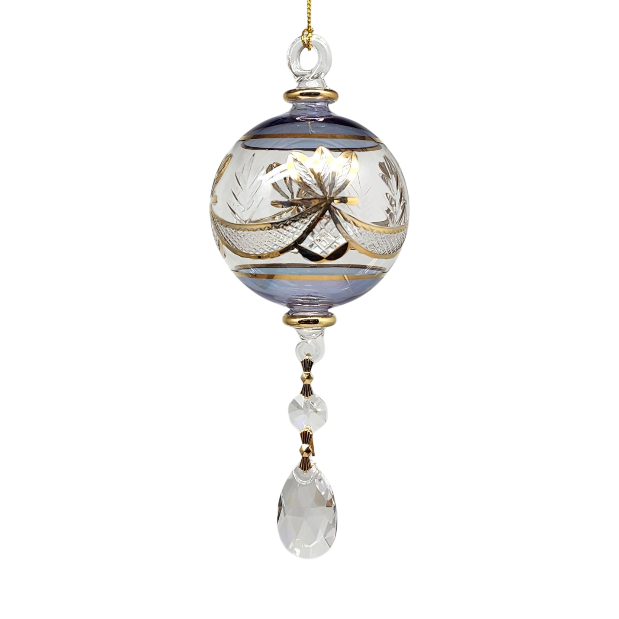 Special Etching Crystal Ball with Dangles Ornament - Blue