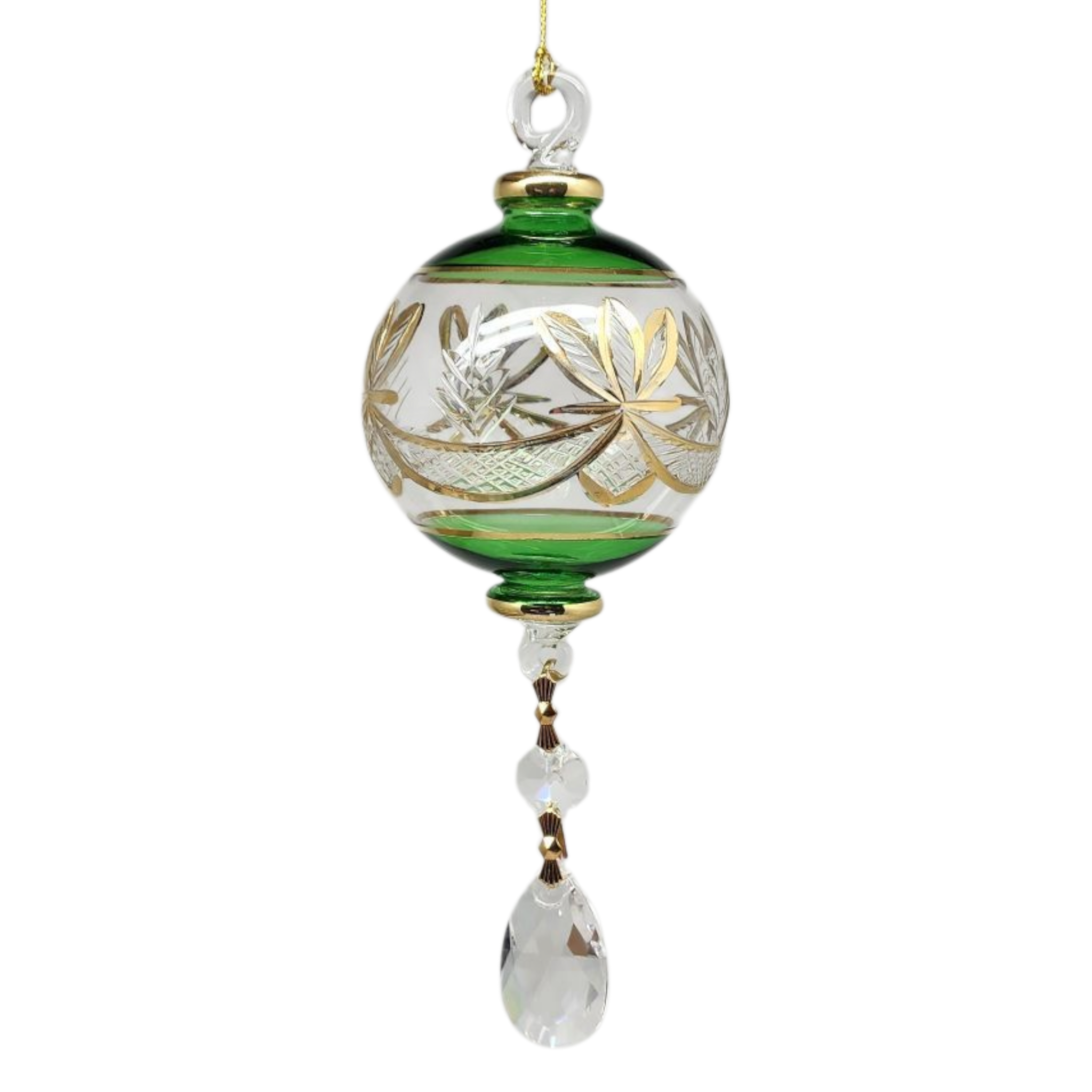 Special Etching Crystal Ball with Dangles Ornament - Green