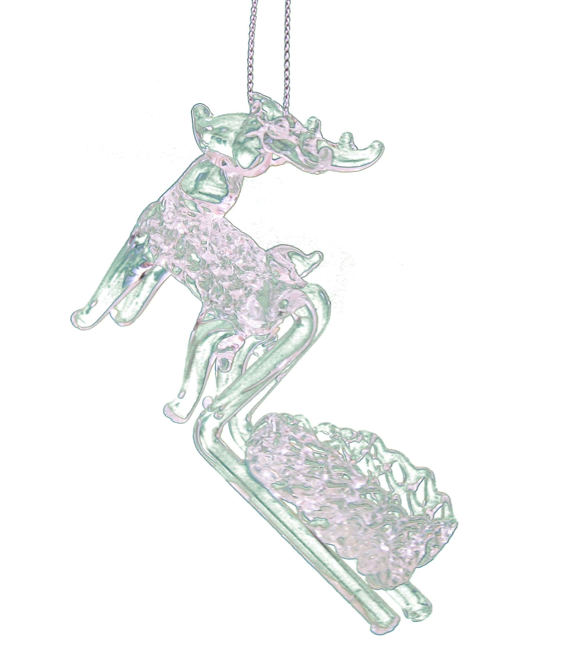 Spunglass Ornament - Clear Reindeer With Sleigh
