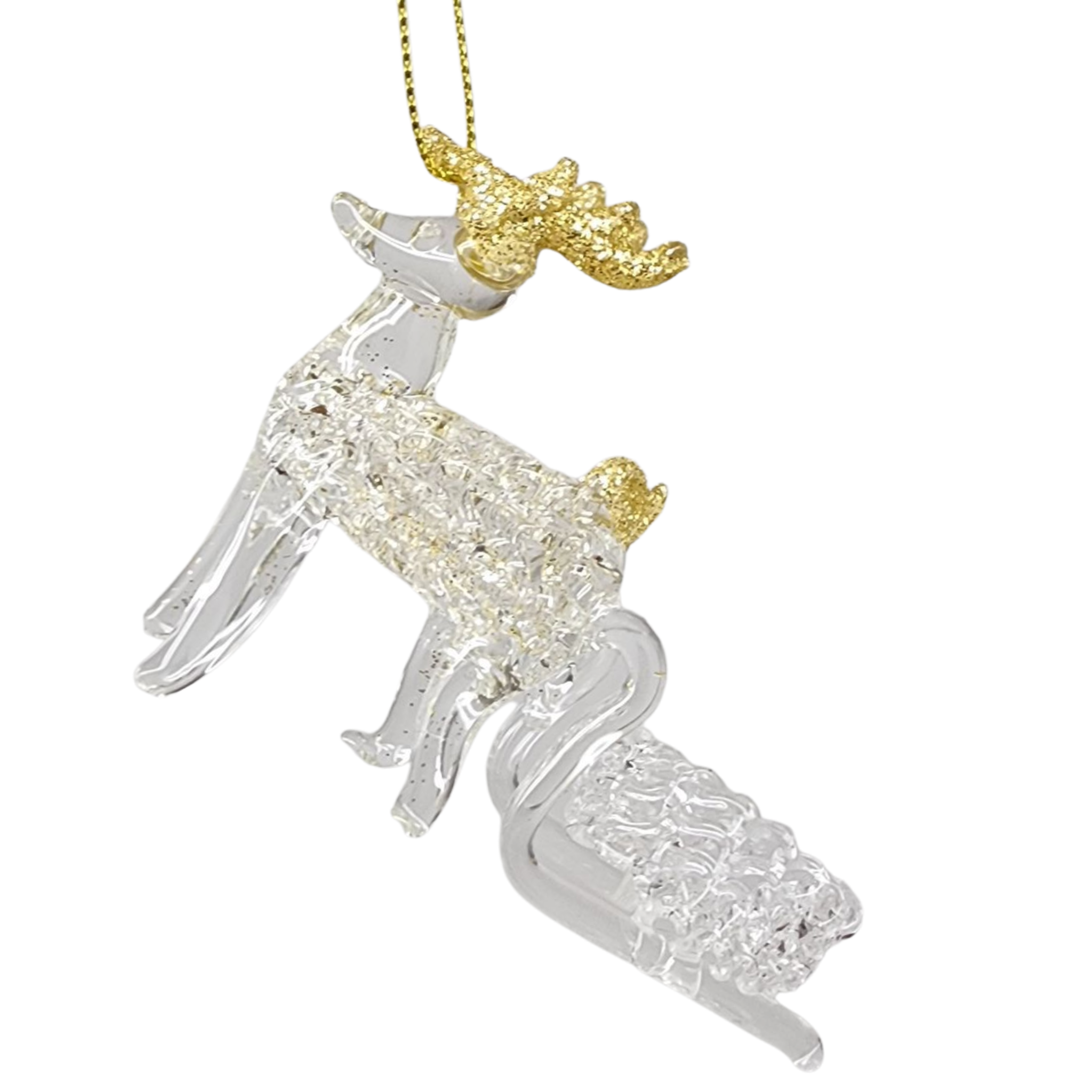 Spunglass Ornament - Gold Reindeer With Sleigh
