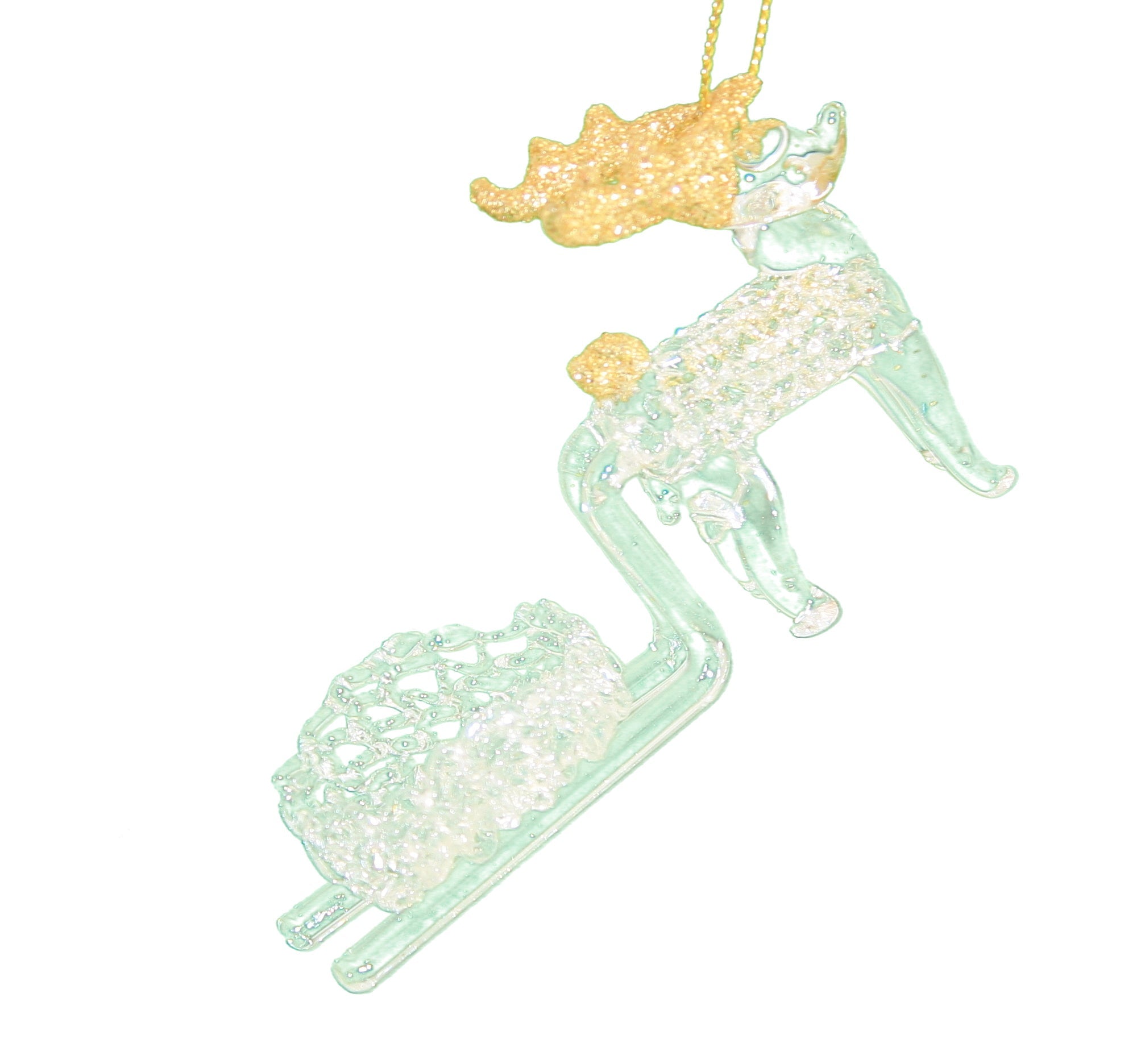 Spunglass Ornament - Gold Reindeer With Sleigh