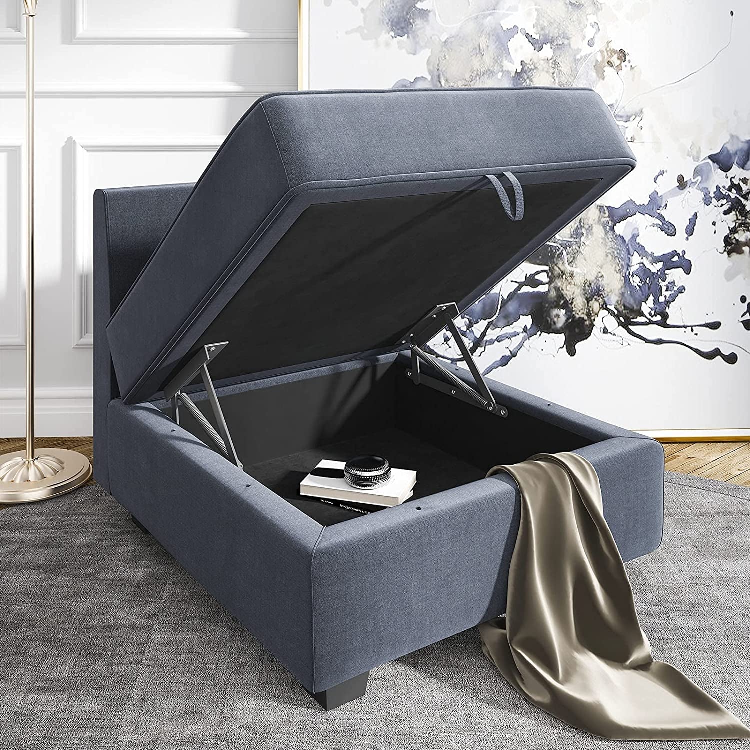 Square Ottoman Module with Storage for Modular Sofa