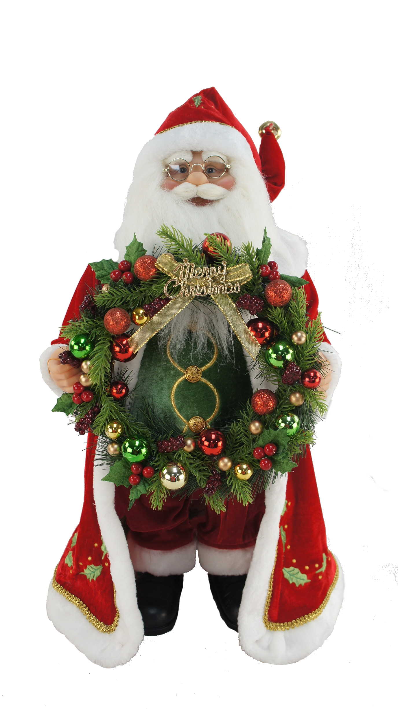 Standing Santa Holding a Wreath - 24 Inch