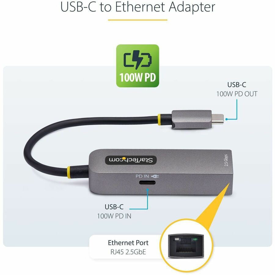 StarTech 2.5GbE USB-C to Ethernet Adapter with 100W PD for Professionals