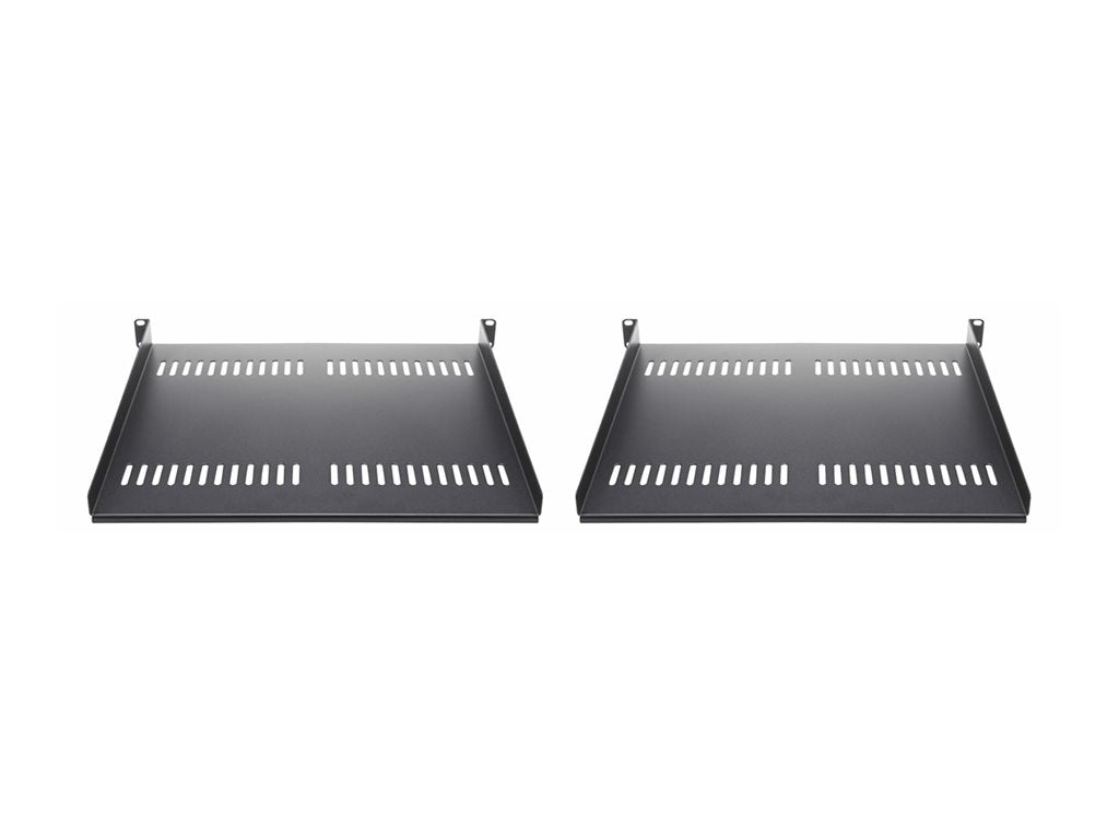 StarTech.com 2-Pack 1U Server Rack Shelf, Vented, 44lb Capacity, 16 Deep (CABSHELF116V2PK) - Rack shelf - black - 1U - 19" (pack