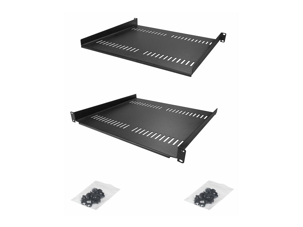 StarTech.com 2-Pack 1U Server Rack Shelf, Vented, 44lb Capacity, 16 Deep (CABSHELF116V2PK) - Rack shelf - black - 1U - 19" (pack