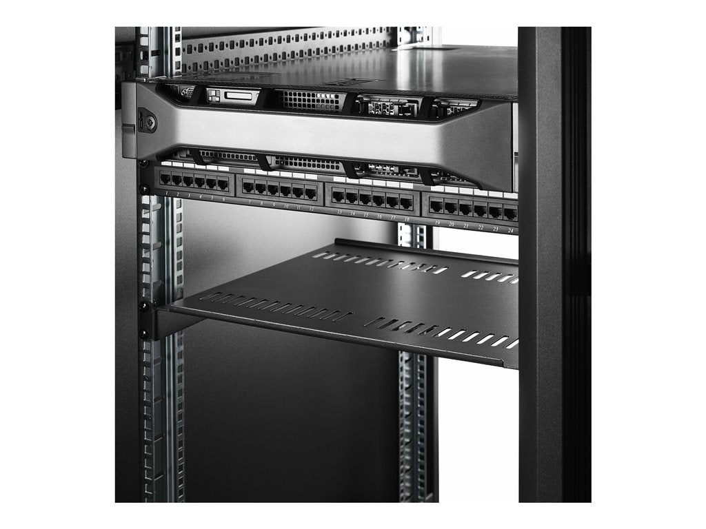 StarTech.com 2-Pack 1U Server Rack Shelf, Vented, 44lb Capacity, 16 Deep (CABSHELF116V2PK) - Rack shelf - black - 1U - 19" (pack