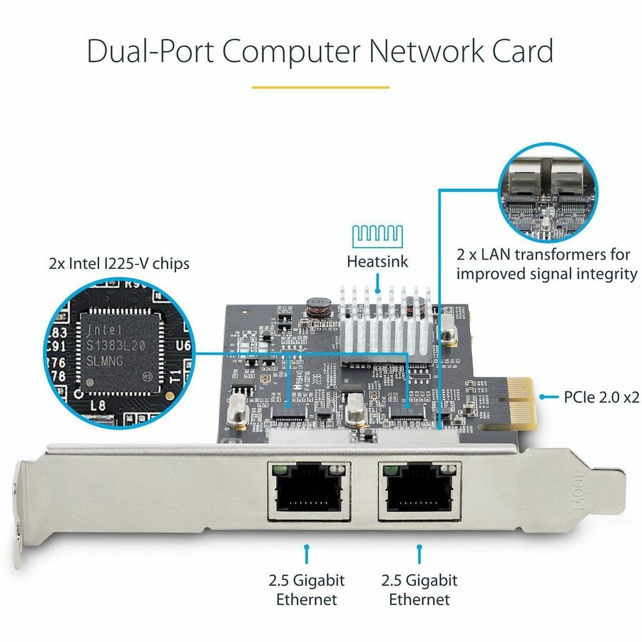 StarTech.com 2-Port 2.5G NBASE-T PCIe Network Card, Computer Network Card Interface,