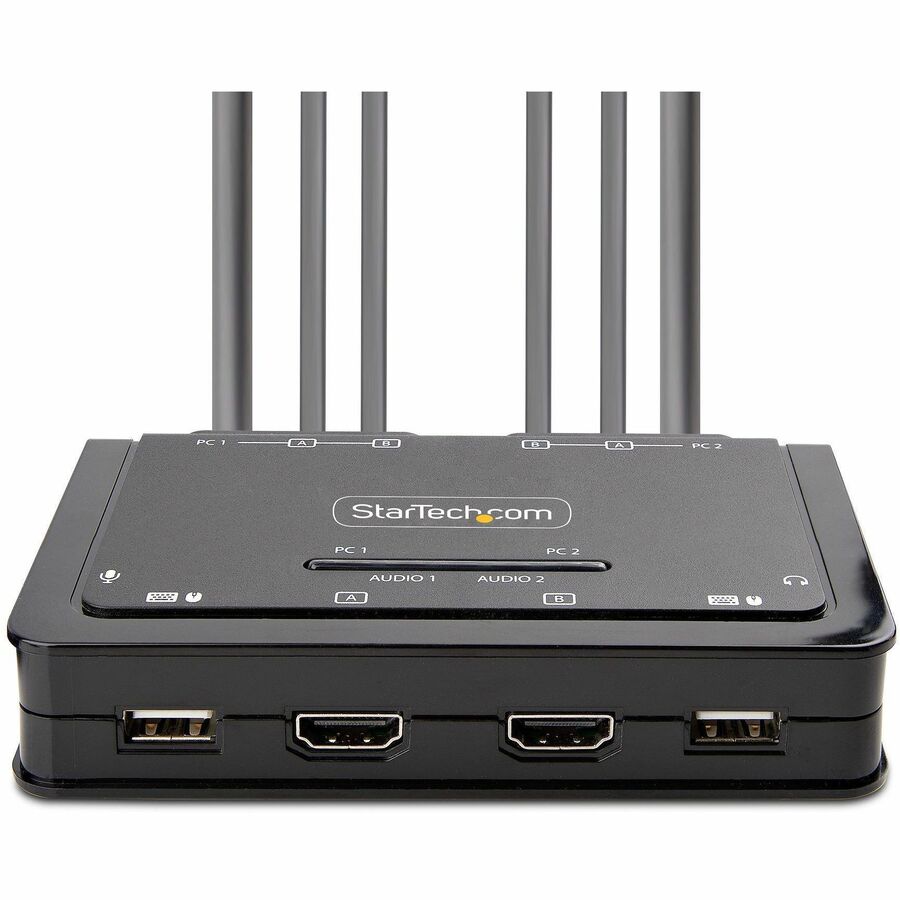 StarTech.com 2-Port Dual-Monitor HDMI Cable KVM Switch, 4K 60Hz, Compact KVM with