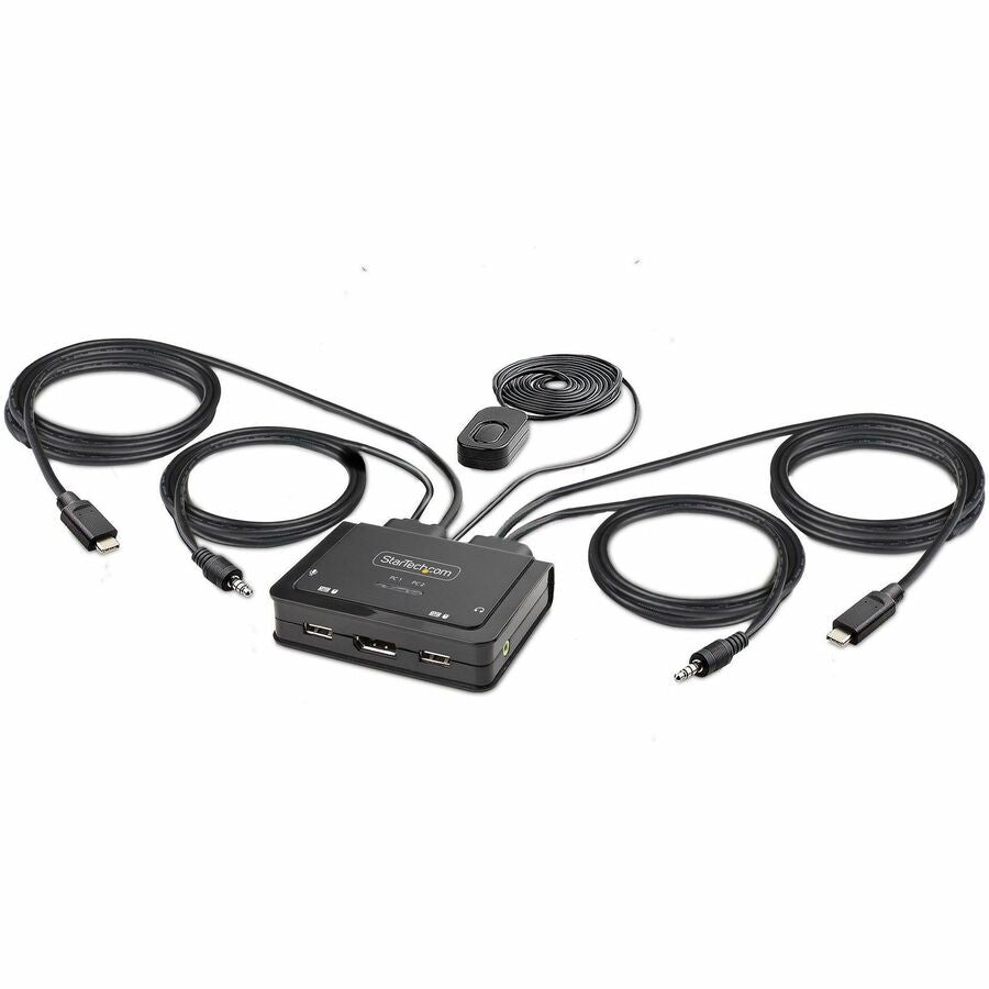 StarTech.com 2-Port USB-C Cable KVM Switch, 4K 60Hz DisplayPort Output, Compact KVM with