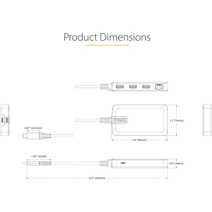 StarTech.com 3-Port USB-C Hub with Ethernet, 3x USB-A Ports, GbE, 5Gbps, Bus-Powered, 1ft/30cm Cable, Portable USB Type-C Expansion Hub 5G3AGBB-USB-C-HUB